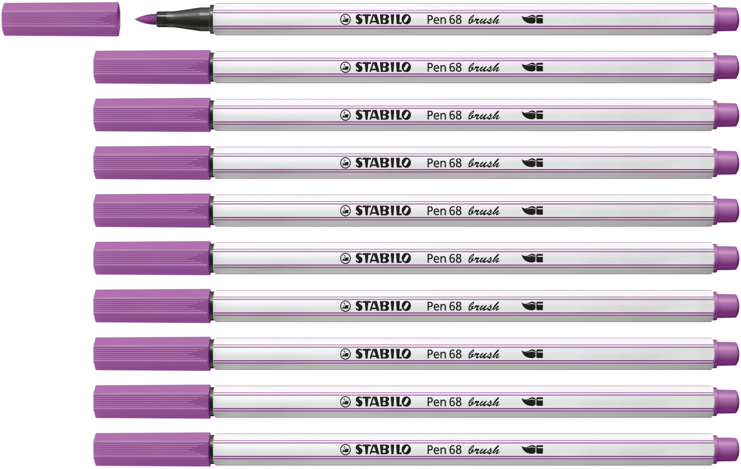 STABILO Pen 68 brush - Premium Fibre-Tip Pen with Brush Tip - Pack of 10 - Plum
