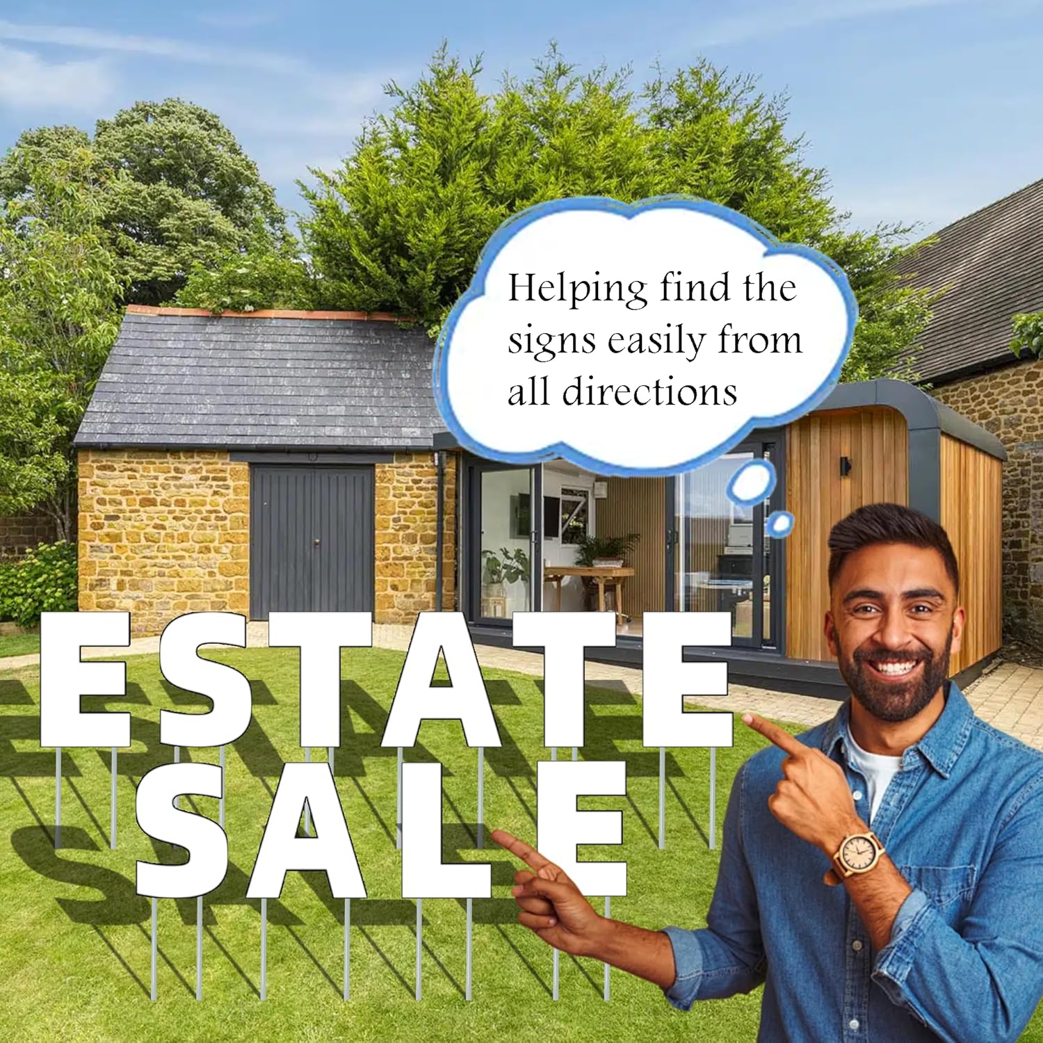 10Pcs ESTATE SALE Signs, 14" x 13" ，White Corrugated Plastic Board Outdoor Lawn Signs for Yard Sale Sign, Garage Sale, Open House, Estate Sale,WEATHER-PROOF (WHITE ESTATE SALE)