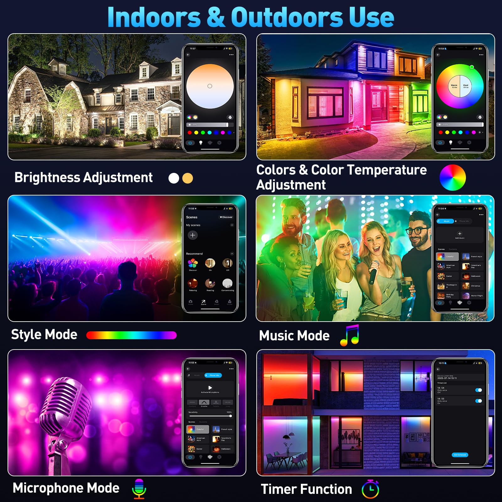 Faretto LED RGB Esterno, T-SUNUS 60W Proiettore LED RGB con APP Bluetooth e Telecomando, IP66 Impermeabile Dimmerabile per Giardino Pasqua Partito Halloween 4 Pezzi