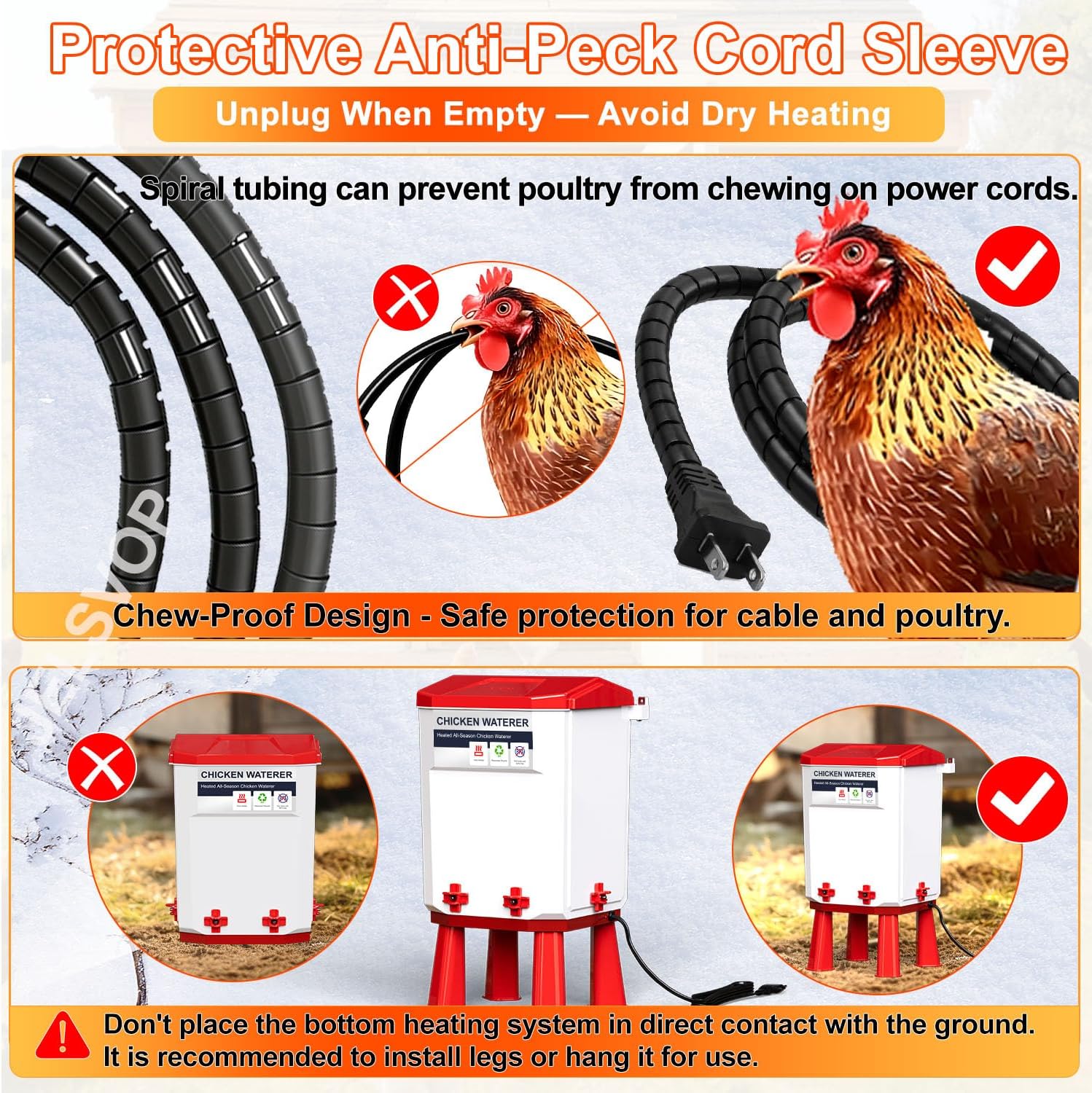 Heated Chicken Waterer, 11L Winter Chicken Water Heater Bucket with 4 Nipple Drinkers, Anti-Freezing, Winter and Summer Dual-use, Automatic Heated Poultry Drinker for Coop (Red)