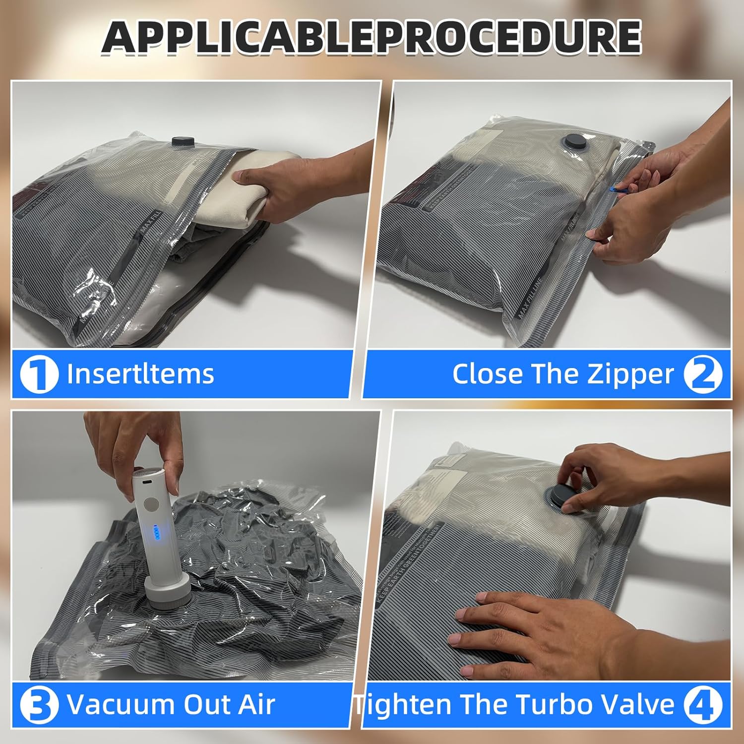 12 Pack Travel Vacuum Bags for Clothing with Rechargeable Electric Pump,Travel Vaccine Sealed Storage Bag for Comforters Blankets Clothes Suitcase - Image 6