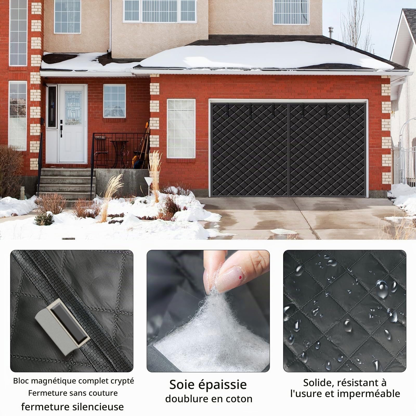 Rideaux Garage pour l'hiver, 497 X 218 Cm Protection De Porte De Garage pour l'hiver Rideau Portes à Isolation Thermique MagnéTique pour Portes De Garages sans PerçAge