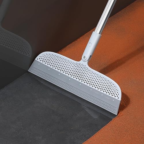 Miniatura 2 de Escoba de goma para escoba para piso, mango largo de 51.77 pulgadas, raspador multifunción de silicona, escoba de suelo, removedor de pelo de