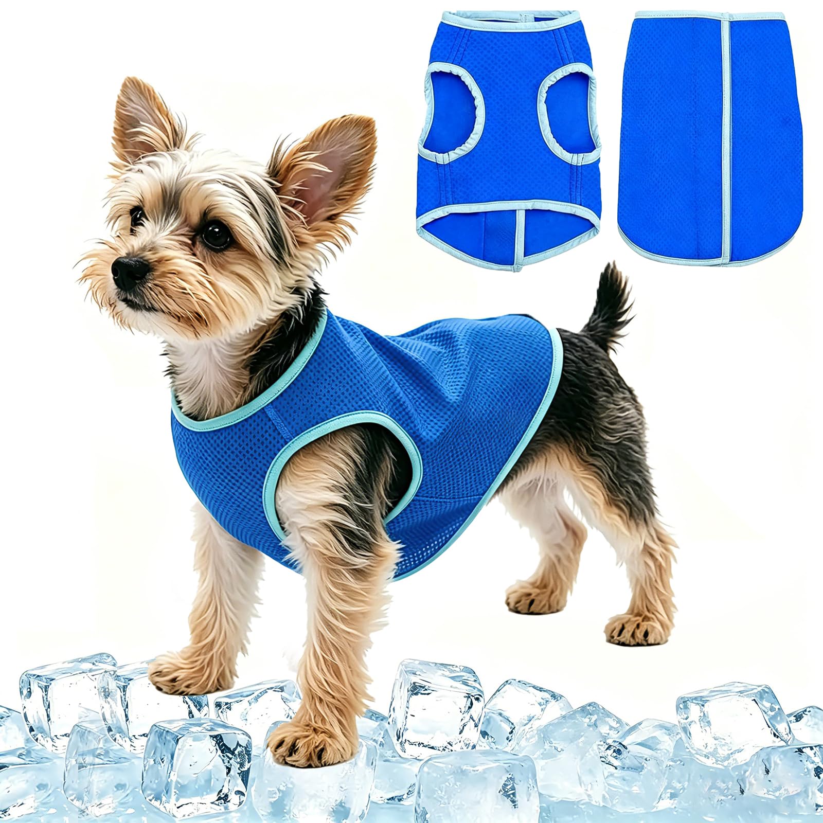 Dog Cooling Vest, Evaporative Cooling Coat for Heatstroke Prevention, Breathable Mesh Summer Jacket for French Bulldogs and Active Pets, Harness Compatible, Blue Size M ﻿