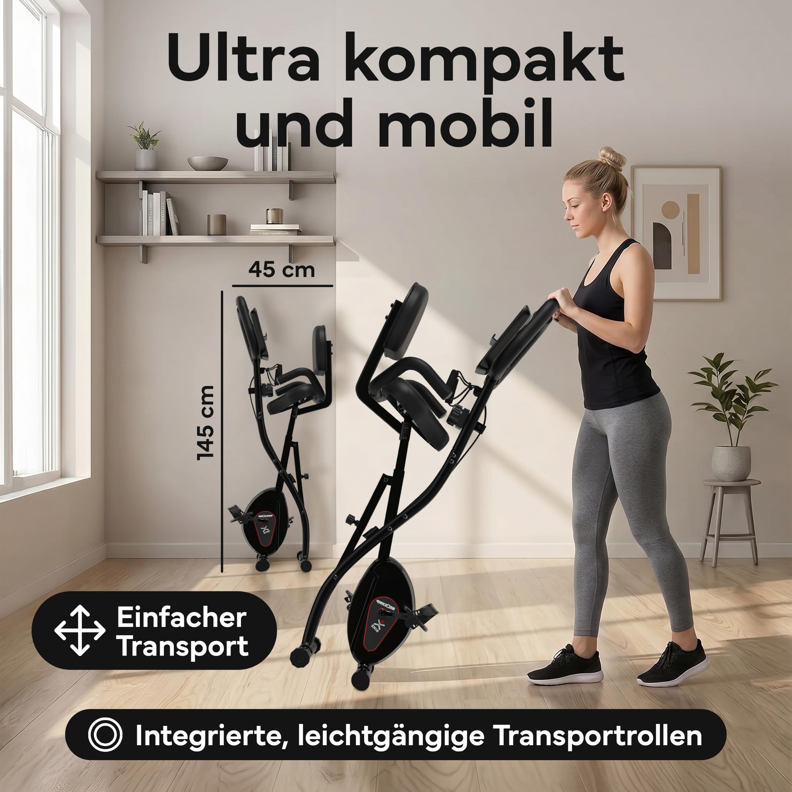 NEOLYMP Heimtrainer Fahrrad Klappbar - leises Cardio-Training bis 150 kg - 8 Stufen, Pulsmesser, Tablet-Halter - extra stabil & wackelfrei - Hometrainer Ergometer Indoor Bike Spinning Trimmrad