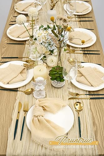 Miniatura 7 de Paquete de 40 servilletas de tela marfil de algodón y lino a granel de 16.5 x 16.5 pulgadas, servilletas de gasa hechas a mano con flecos, de