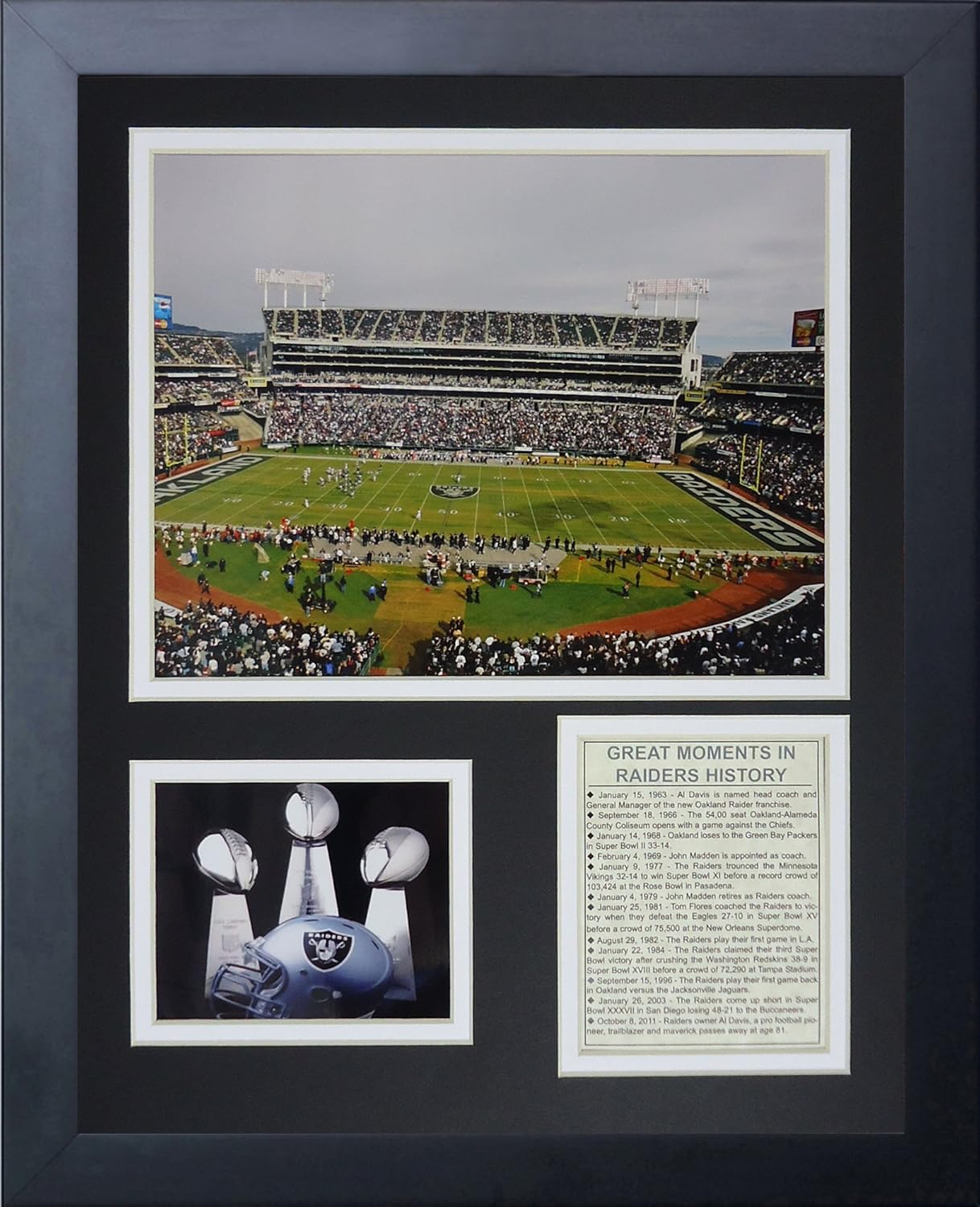 Oakland Raiders Stadium- The Black Hole Collectible | Framed Photo Collage Wall Art Decor - 12"x15" | Legends Never Die