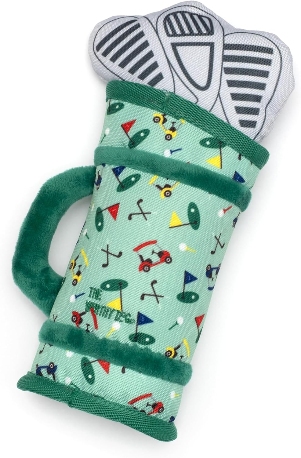 The Worthy Dog Golf Bag Tough Plush Dog Toy – Chomp-Resistant Durable Dog Toy with Multiple Squeakers, Reinforced Mesh Lining & Strong Stitching - Green, Large