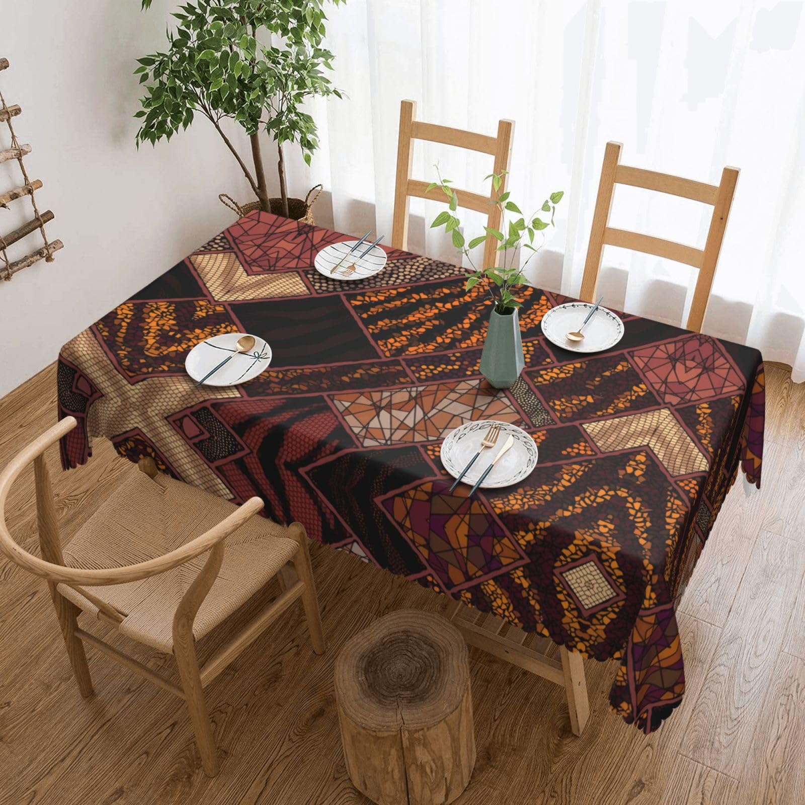 HLSBSSL African Style Patchwork Patterned square lace tablecloth, wrinkle-resistant and durable, suitable for dining tables, parties, etc.