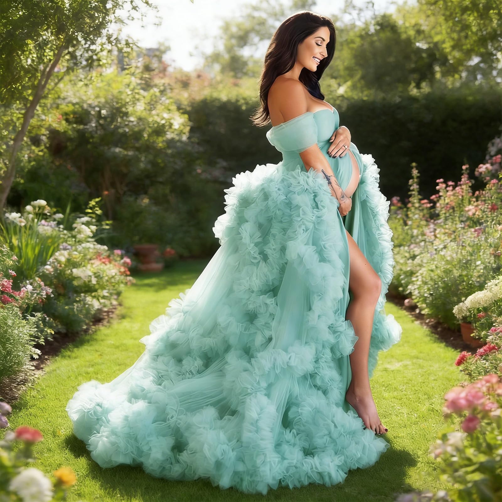 Vestido de maternidad elástico con tela de poliéster ligera, perfecta para fotografía prenatal, vestido de maternidad de poliéster