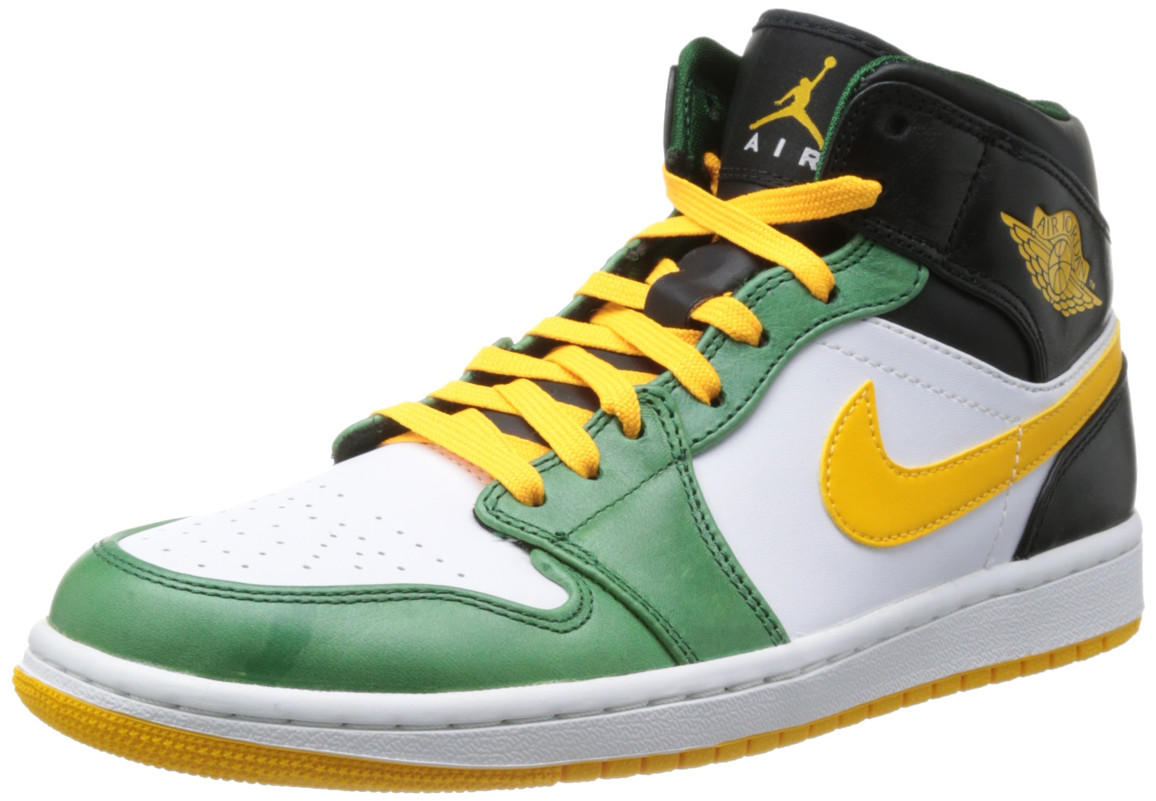 Nike Men's Air Jordan 1 Mid Grg Grn/Unvrsty Gld/White/Blk Basketball Shoes