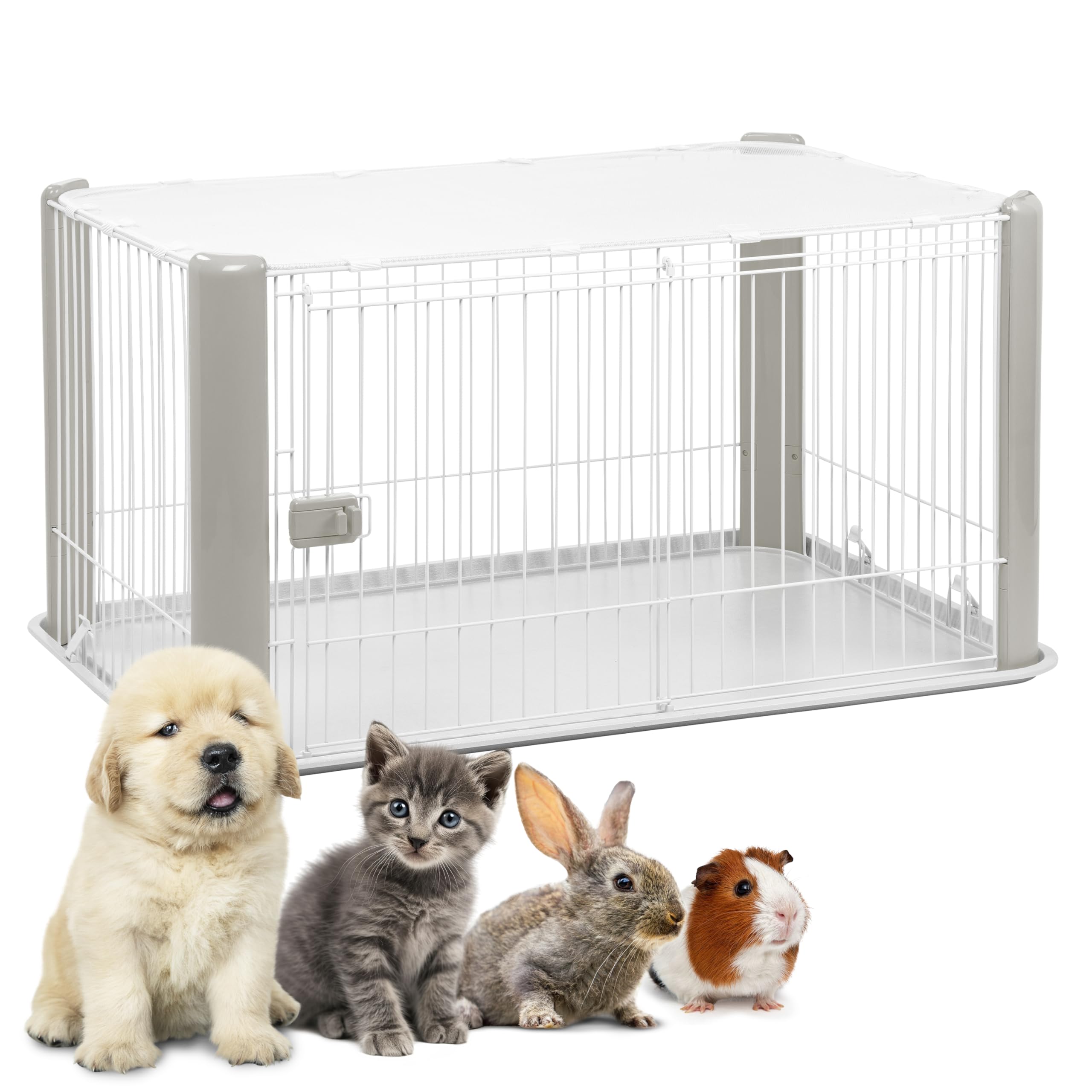 Iris Ohyama Parque para Perros con Puerta y Cerradura, H60cm, Gris, Techo Desmontable, Jaula Gatos, Vallas, Corralito, para para Interiores, Exteriores, Conejo, Cercado, Corral Perro, CLS-1130