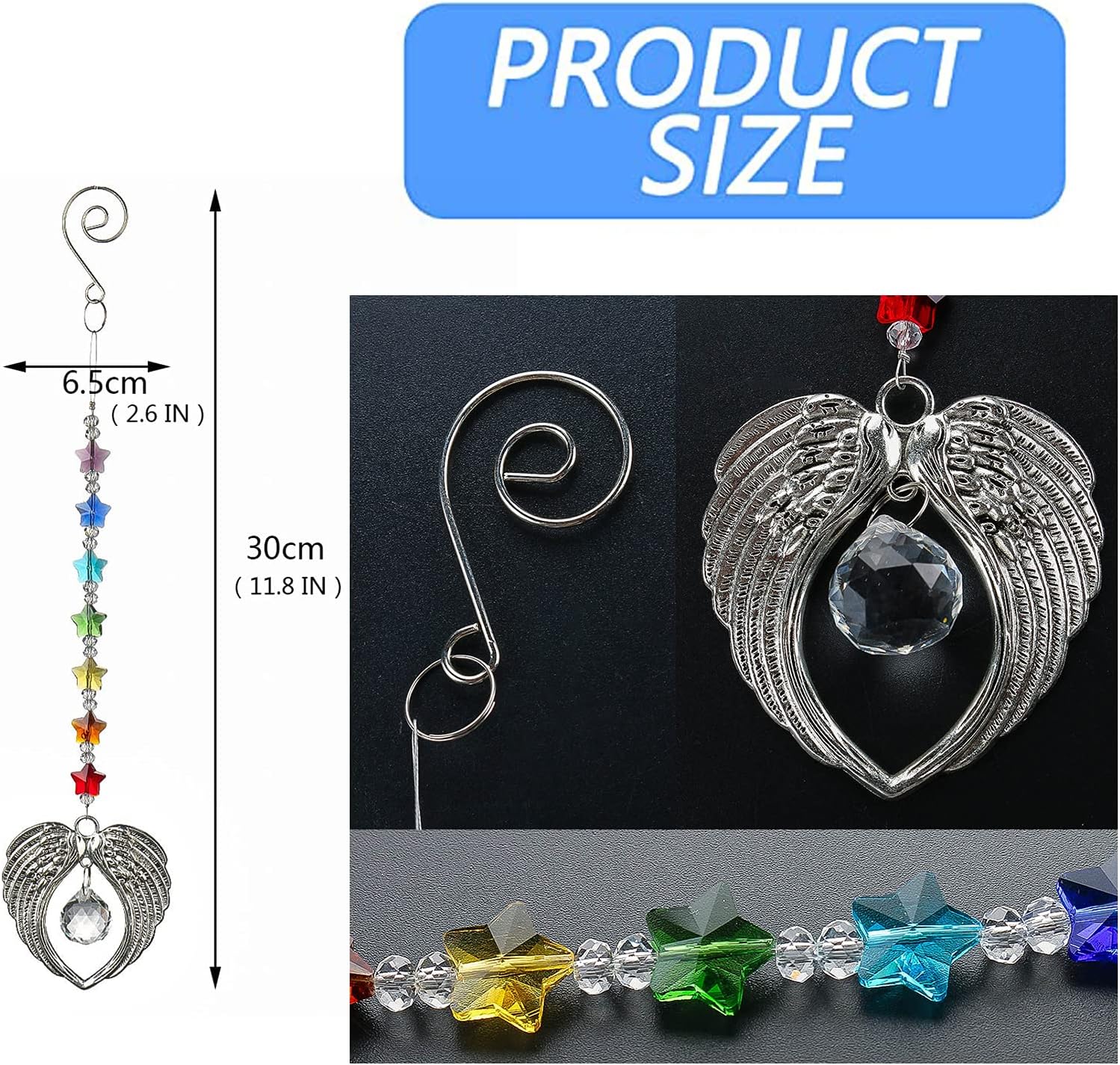 H&D HYALINE & DORA Crystal Angel Wing Pendant with Crystal Ball Hangings Suncatcher for Home Window Decor : Patio, Lawn & Garden