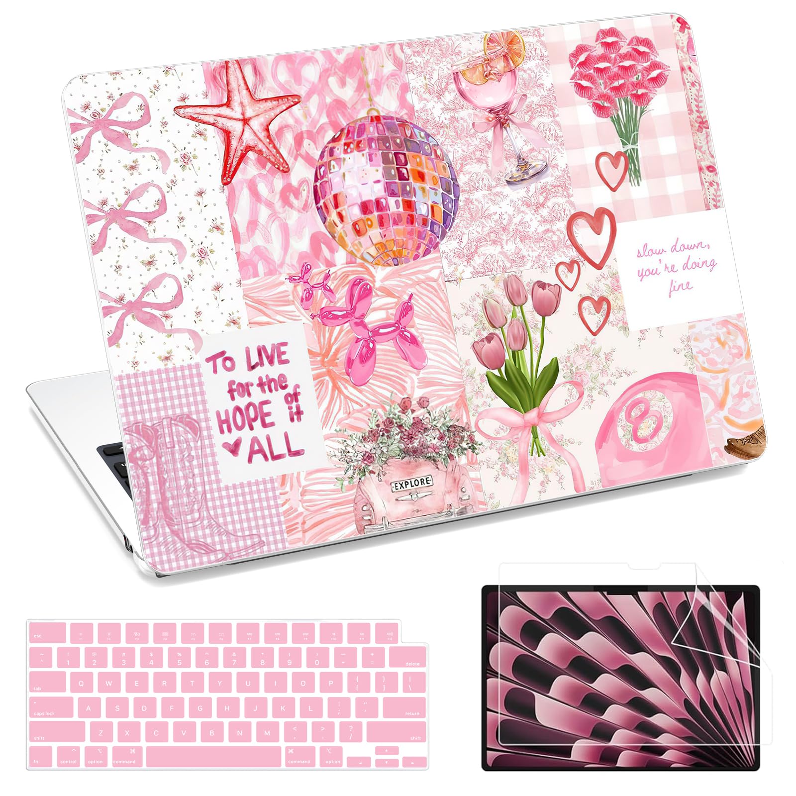 Photo 1 of AKIT Compatible with MacBook Air 15 inch Case 2026 2025-2022 M5 M4 M3 M2 A3448 A3241 A3114 A2941, Protective Laptop Hard Shell with Screen + Keyboard Protector for MacBook Air 15.3" - Pink World