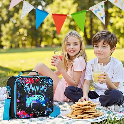 Miniatura 6 de Lonchera para niños, bolsa de almuerzo aislada para niños y niñas, bonita bolsa Bento cuadrada duradera con correa para el hombro para la escuela o