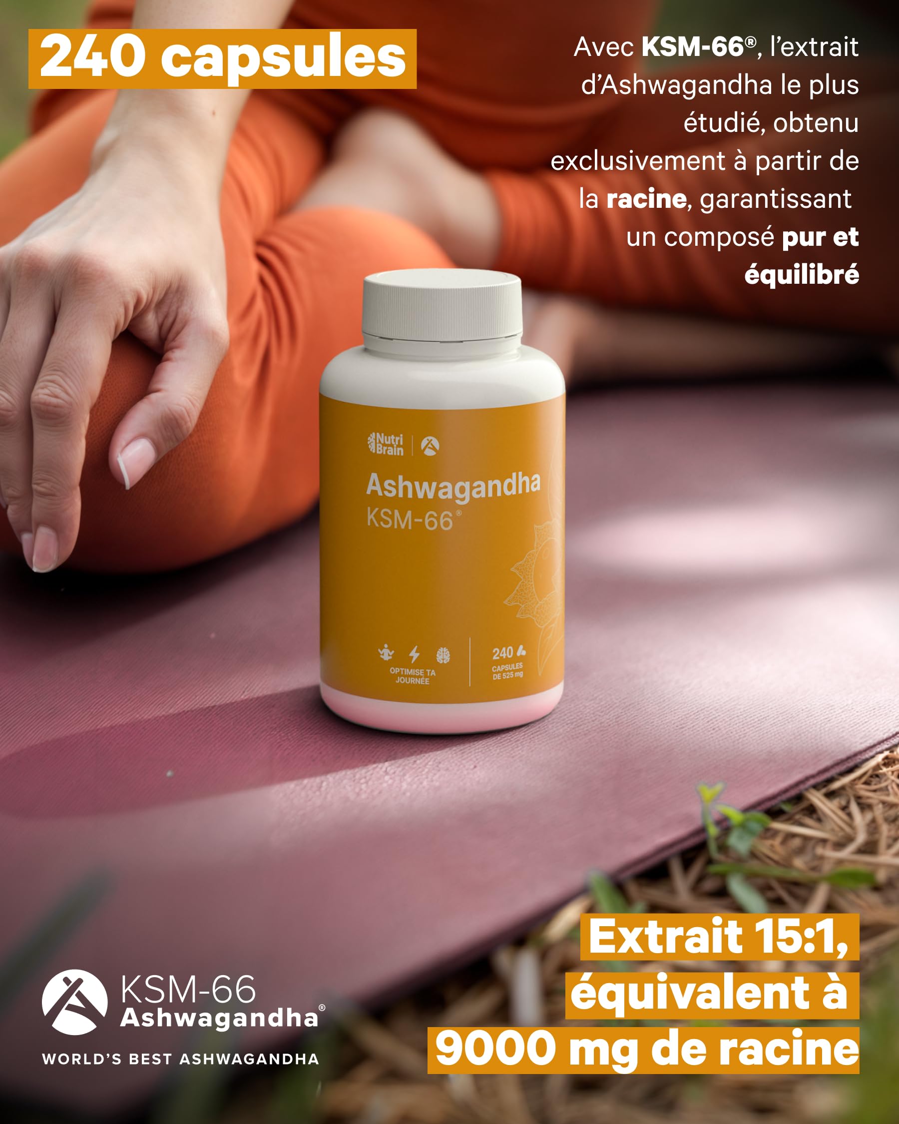 Ashwagandha KSM-66® 9000mg - 240 Gélules | Extra Fort 5% Withanolides | Anti Stress, Sommeil, Énergie | Longue Durée | Dosage Elevé: 600mg Extrait Concentré 15:1