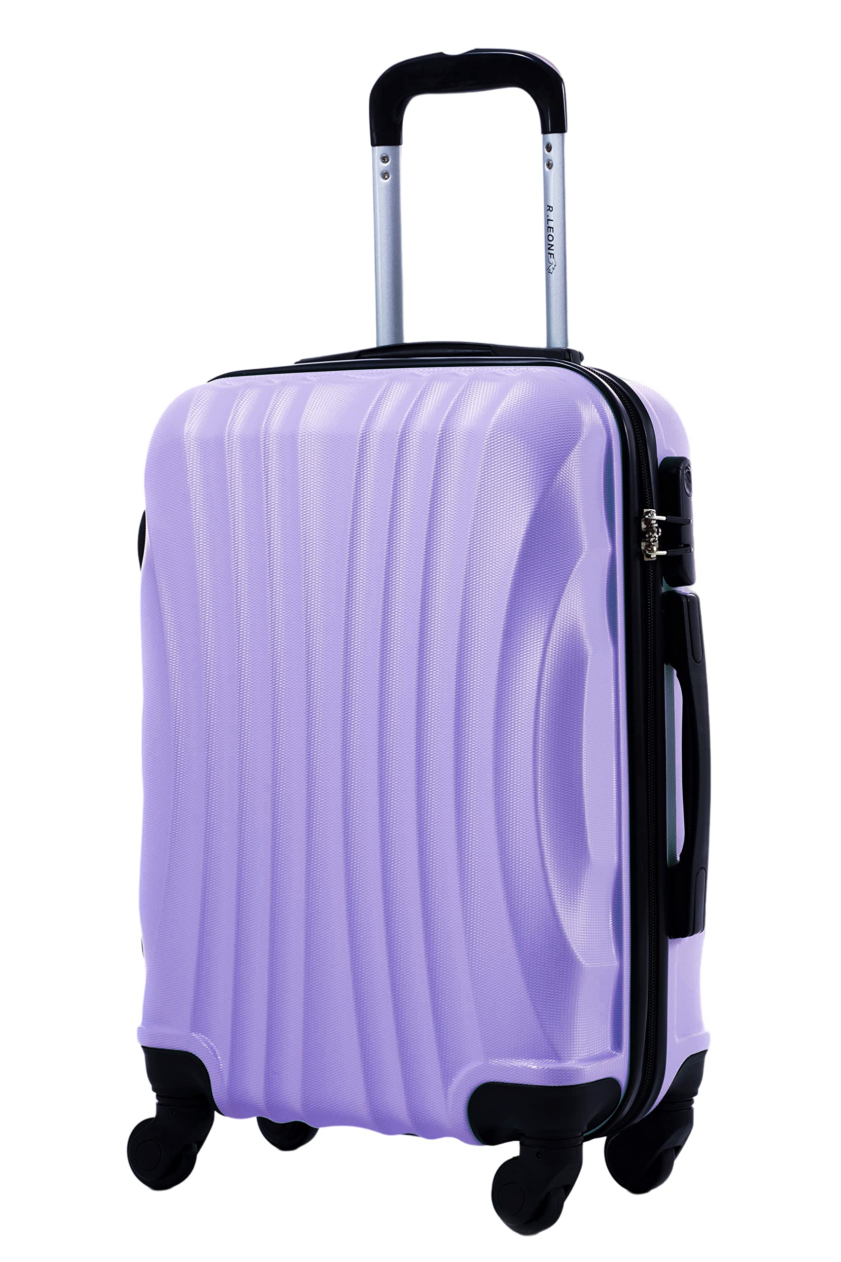 R.Leone Valigia 55x40x20 cm Bagaglio a mano 4 Ruote smontabile 60x40x20 Capienza Massima Trolley in ABS adatto Ryanair, Easyjet, Wizzair, Iberia, Lufthansa, Tui, Vueling (Lilla, 2037Max 55x40x20Cm)