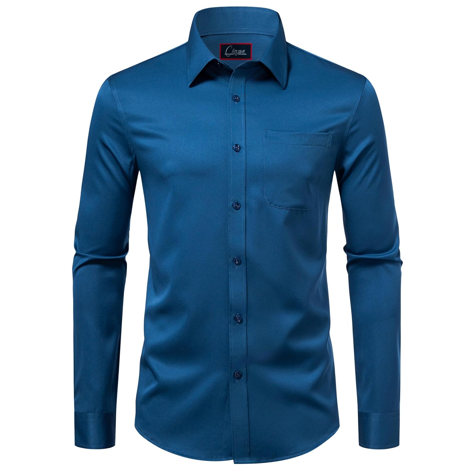 ONKEEP Camisas sociais masculinas de manga comprida com botões, cor lisa, casual, negócios, modelagem regular com bolso