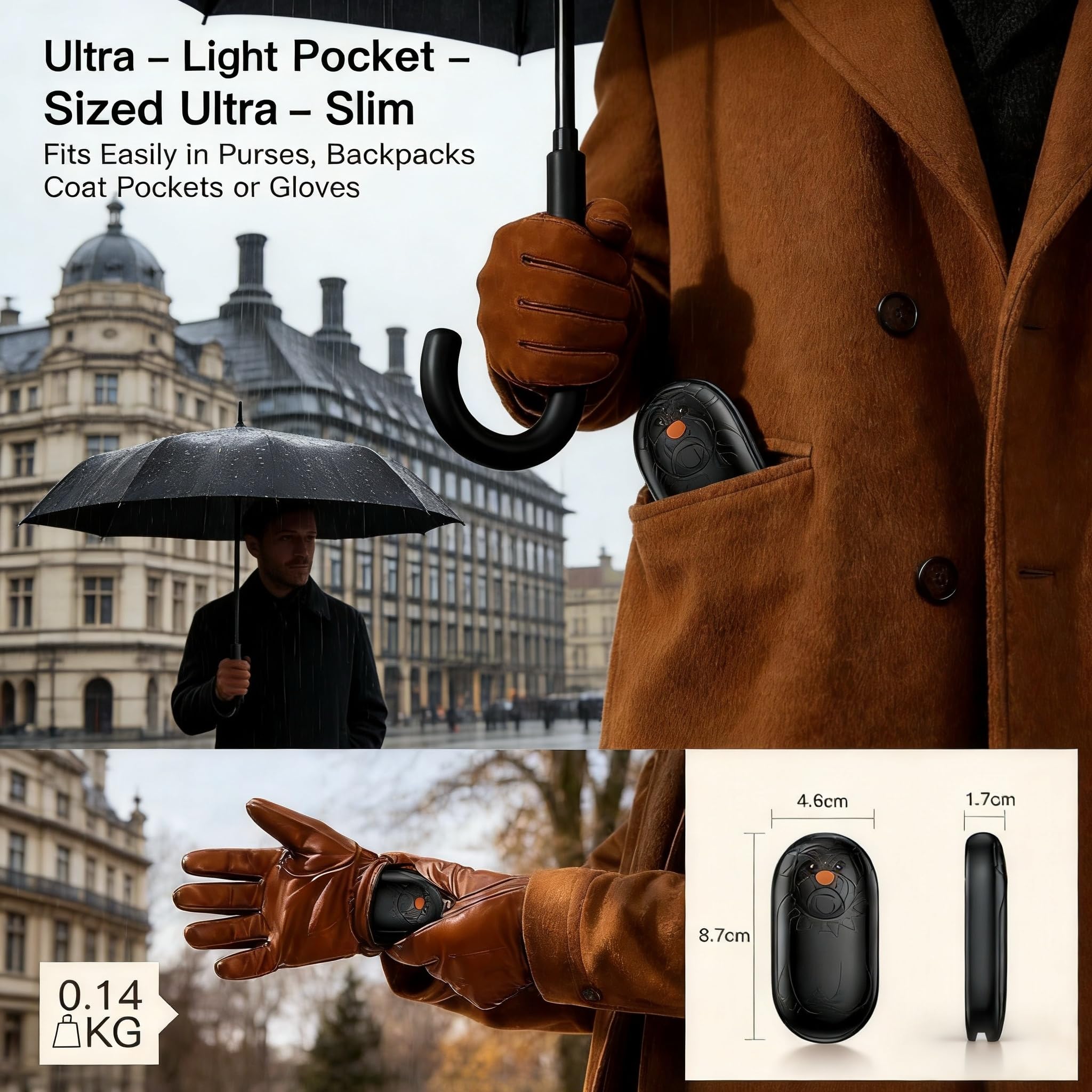 Scaldamani ricaricabili, 6000 mAh, confezione da 2 – fino a 24 ore, portatile, con USB, per passeggiate all'aperto, campeggio, caccia, golf, per uomini e donne