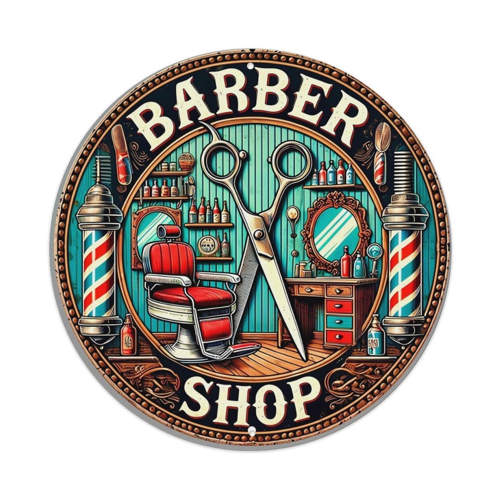 Jdyansheng Vintage Barber Shop Scene Design Tin Sign Metal Poster Metal Signs For Home Man Cave Bar Cafe Kitchen Laundry Room Wall Decorations 8X8 Inches