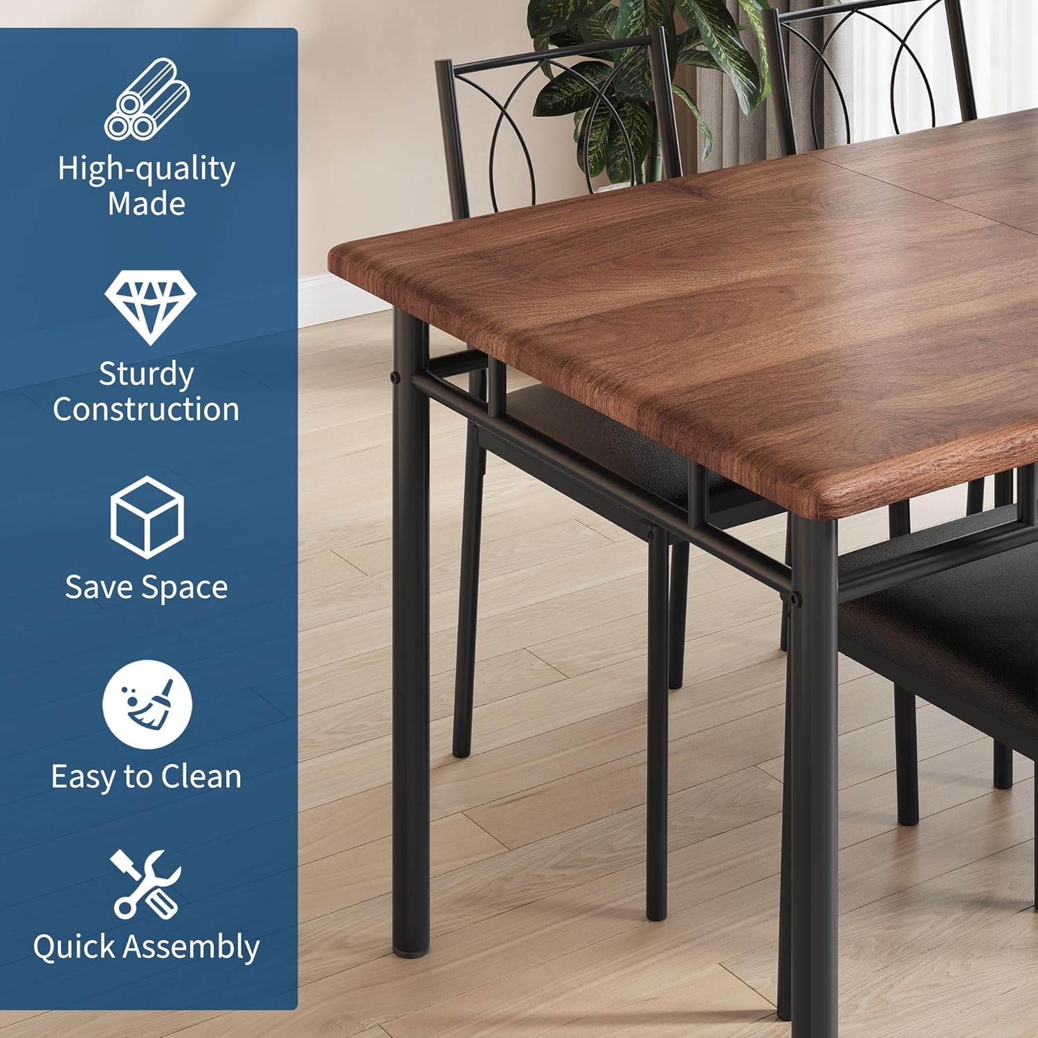 Garvee Dining Table Set for 4, Small Kitchen Table with Upholstered Chairs, Farmhouse Wood Dining Table Chairs for Kitchen Room, Small Spaces, Apartment,Walnut