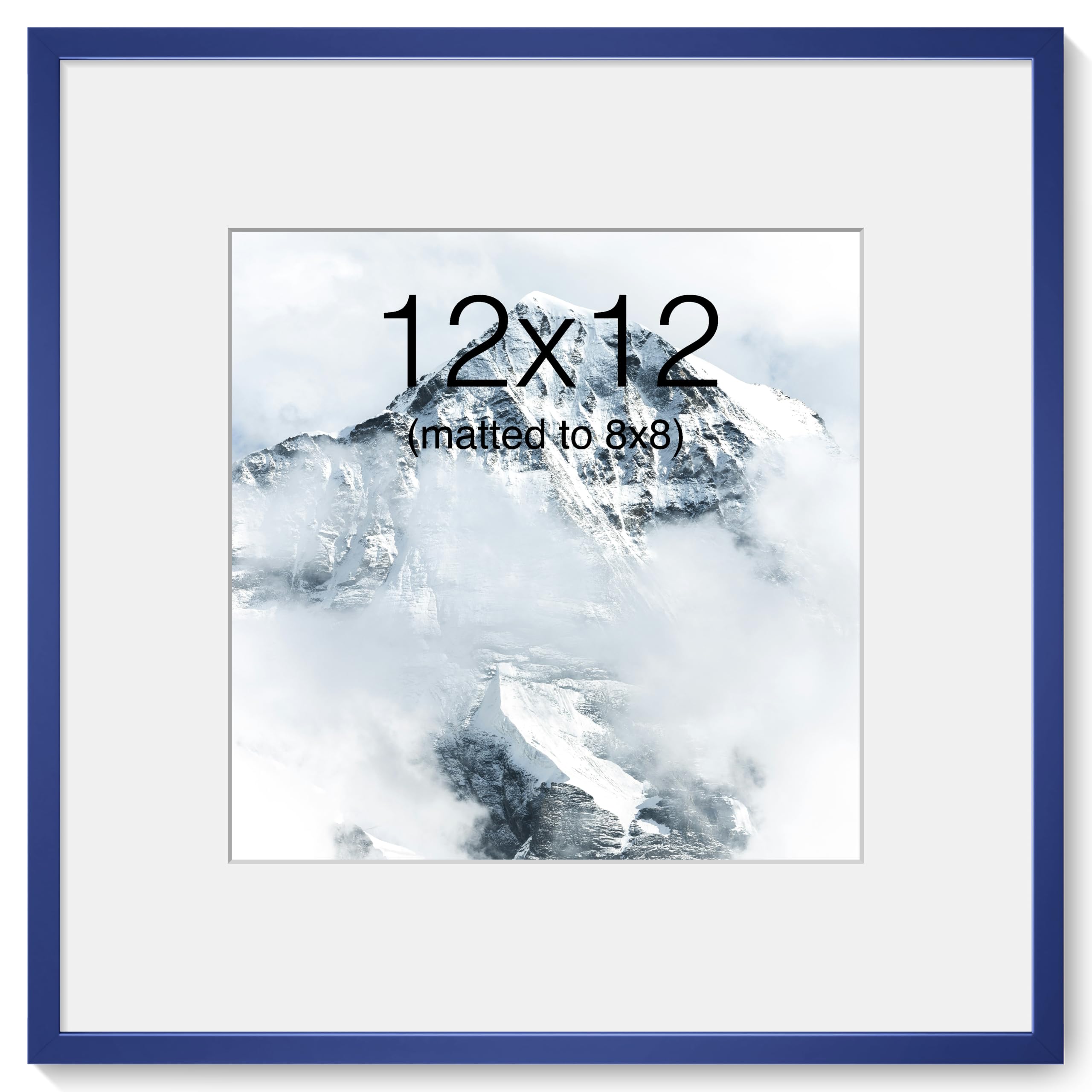 Acovy 12x12 Picture Frame, Aluminum Photo Frame Matted to 8x8, with High Definition Plexiglass, Metal 12 x 12 Picture Frame for Wall Display, Wall Hook Included