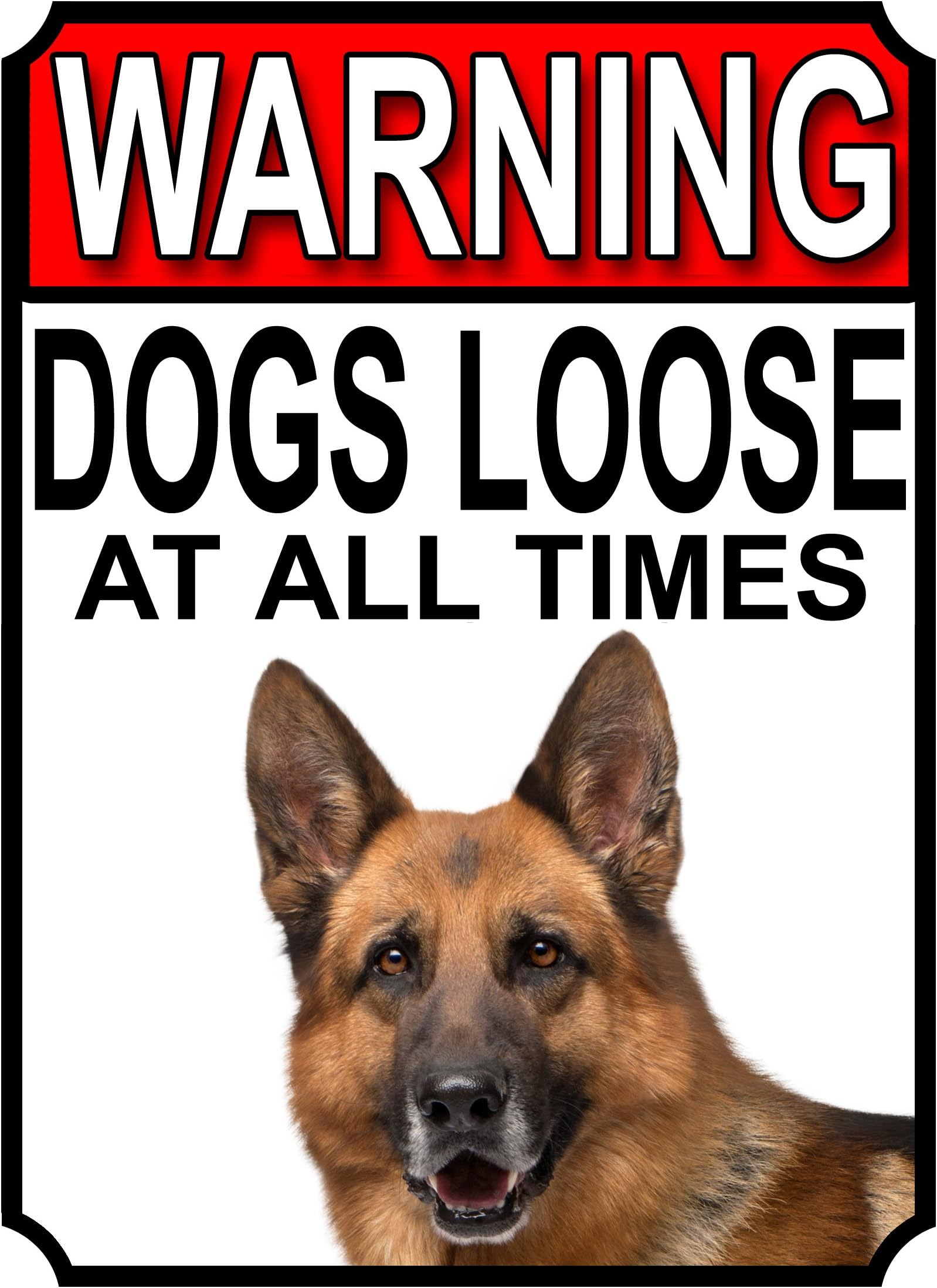 WARNING DOGS LOOSE AT ALL TIMES METAL GATE SIGN GERMAN SHEPHERD 200MM X 150MM (1264H1)