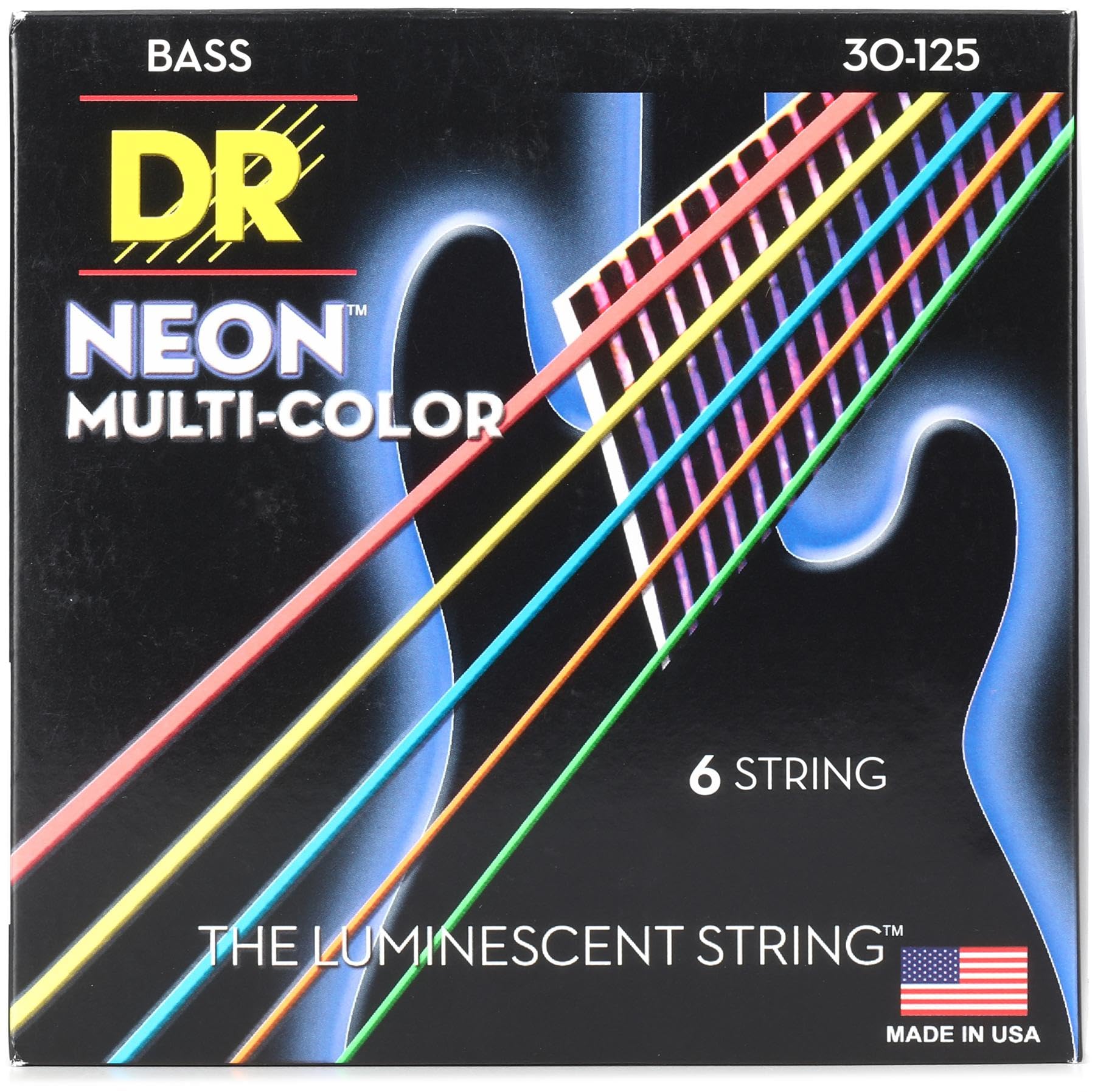 DR Strings NEON Electric Bass Guitar Strings - .030-.125 Medium, Multi-color