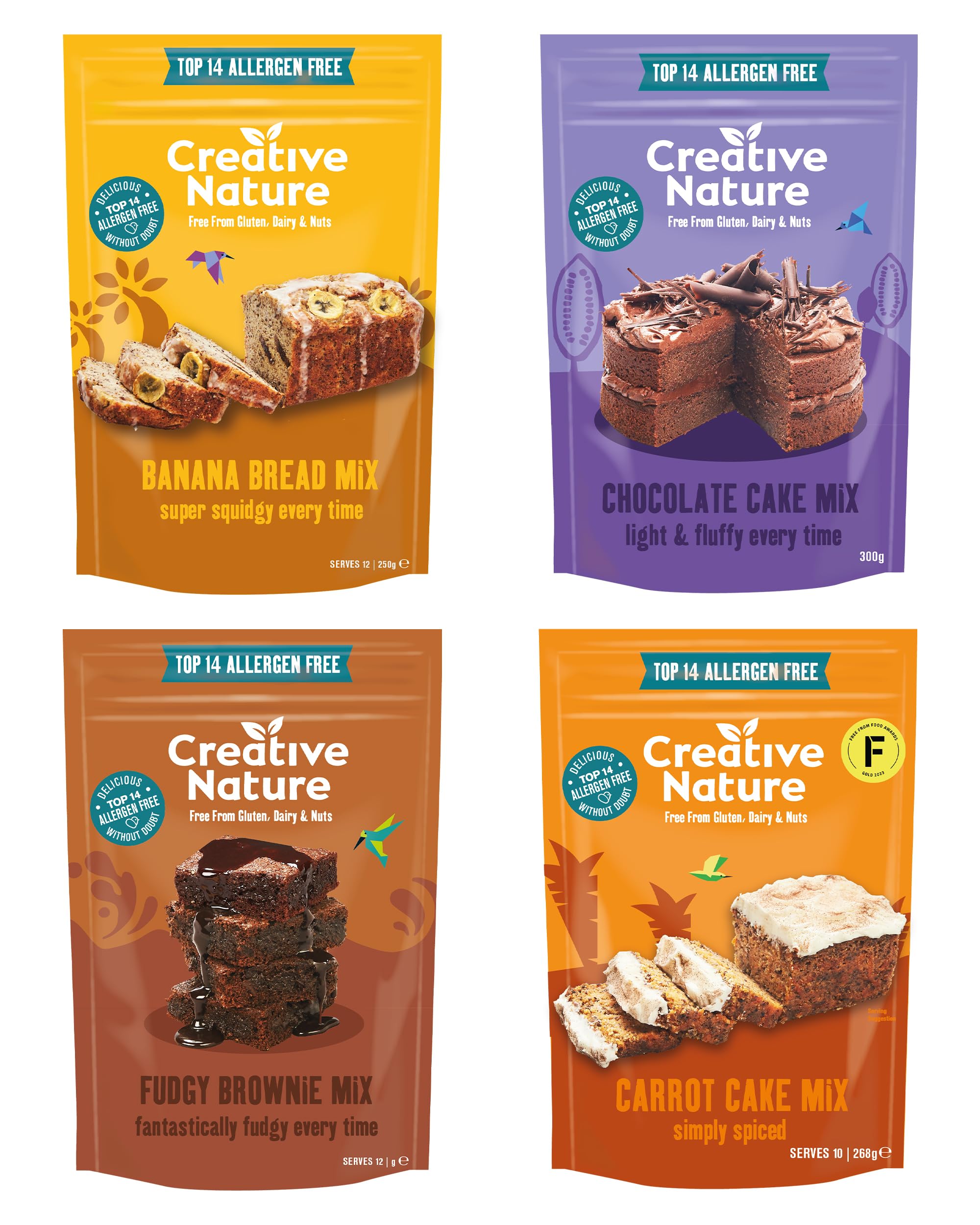 Gluten Free Cake Mix | Creative Nature Vegan Cake Mixes Variety Pack | Nut-Free, Dairy-Free Baking Mixes | Top 14 Allergen Free | 4 Pack