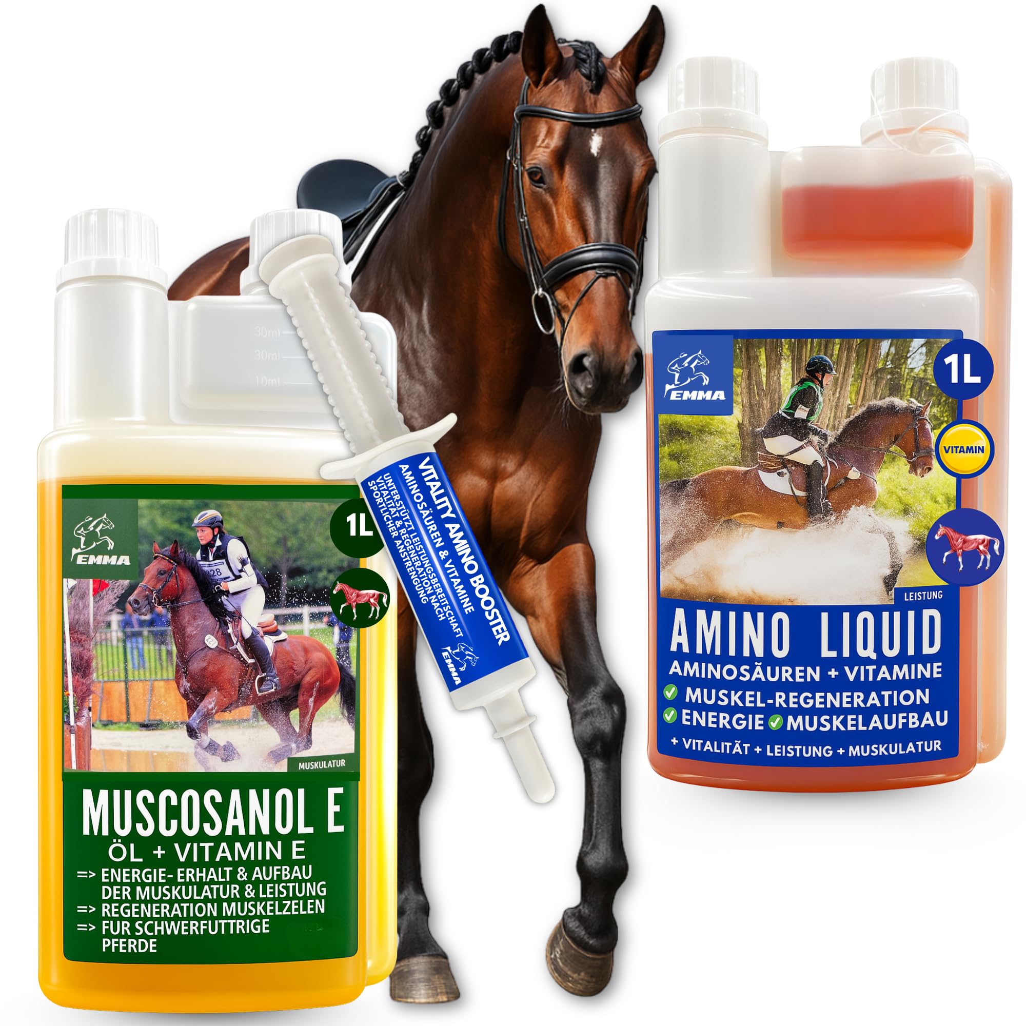 Aminoacido Vitamina E Olio di germe di riso I Mangime ricostituente amino - Supporta la costruzione muscolare e le prestazioni energetiche dei I Rafforzamento della muscolatura nei cavalli 2 * 1L30ml