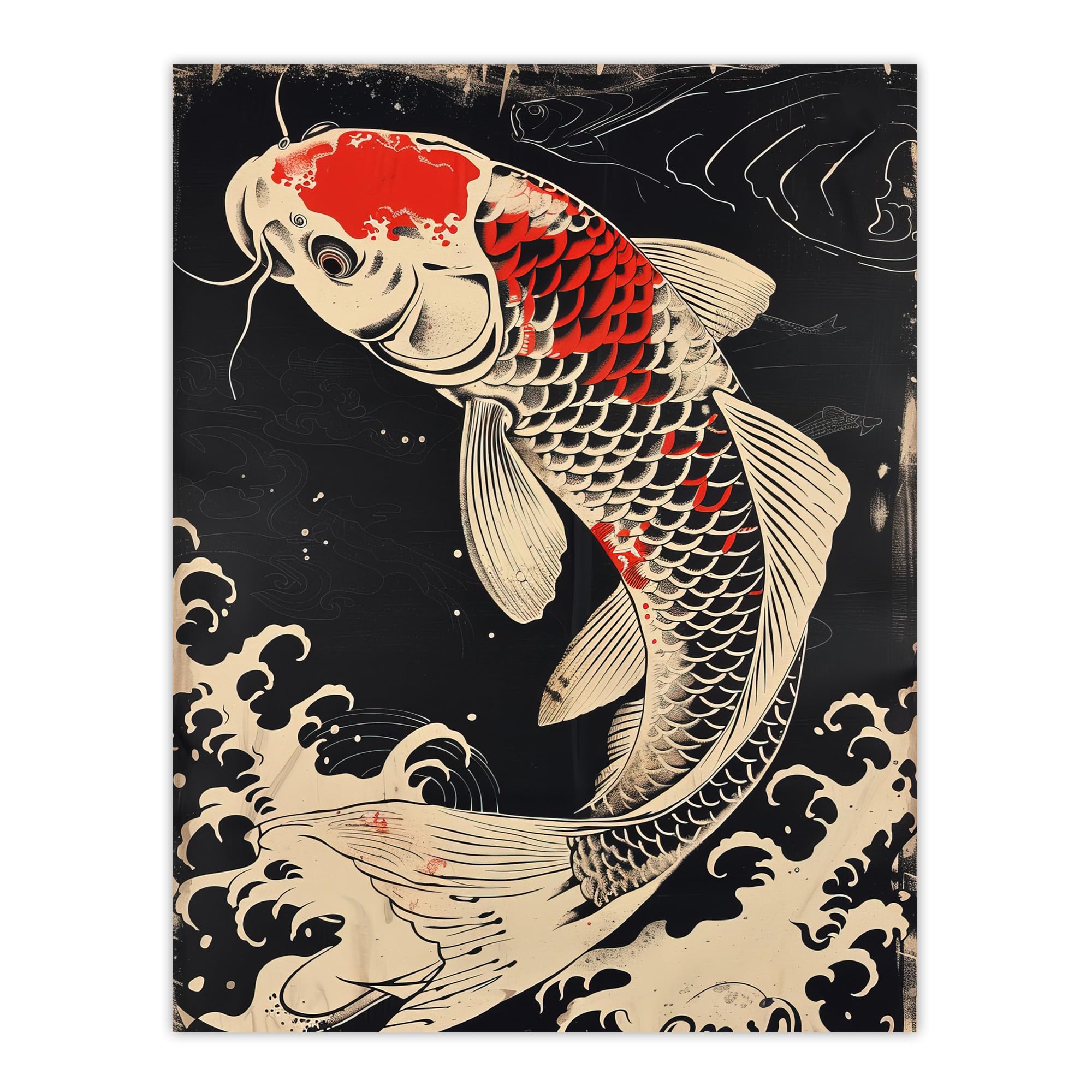 Artery8 Traditional Black Red Japanese Koi Carp Artwork Living Room Extra Large XL Wall Art Poster Print