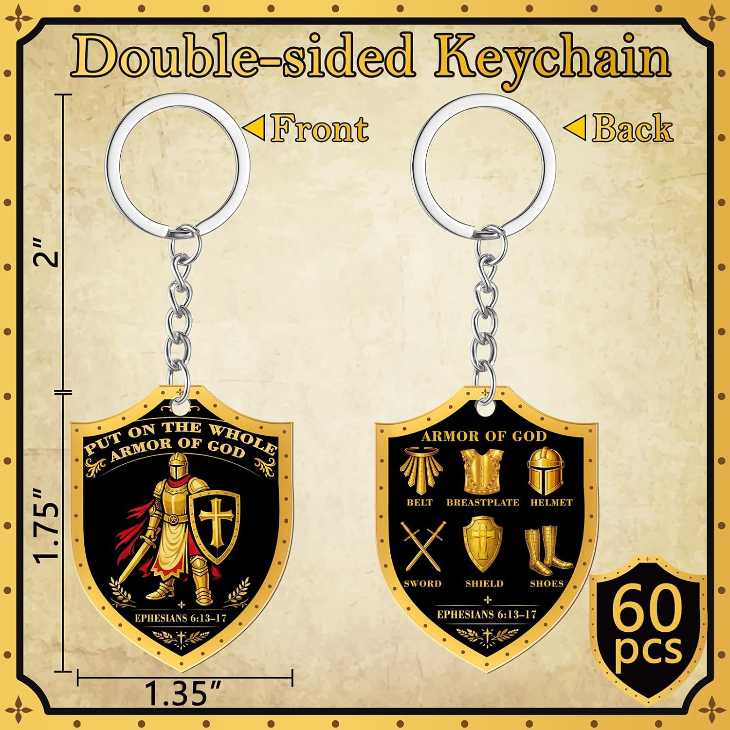 60PCS Christian Keychain Gifts for Men Religious Key Chain Bulk Father's Day Party Gift Supplies