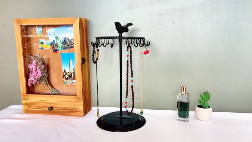 Rotating Jewelry Organizer Stand - Necklace & Bracelet Hanging Tree For Dresser Top, Silvery