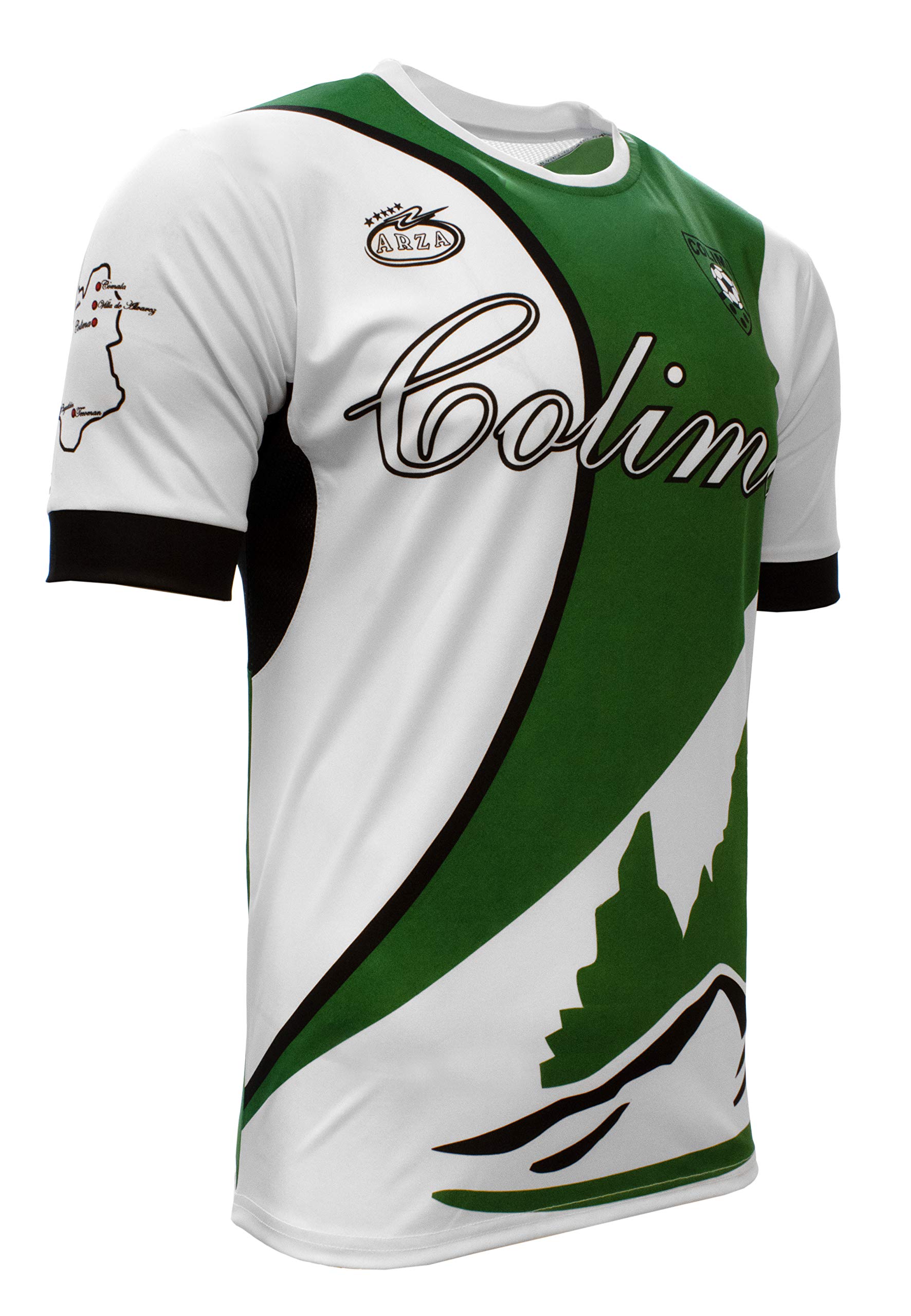ARZA Colima Mexico Jersey Design Color Whtie/Black Short Sleeve (US, Alpha, Medium, Regular, Regular, Green)