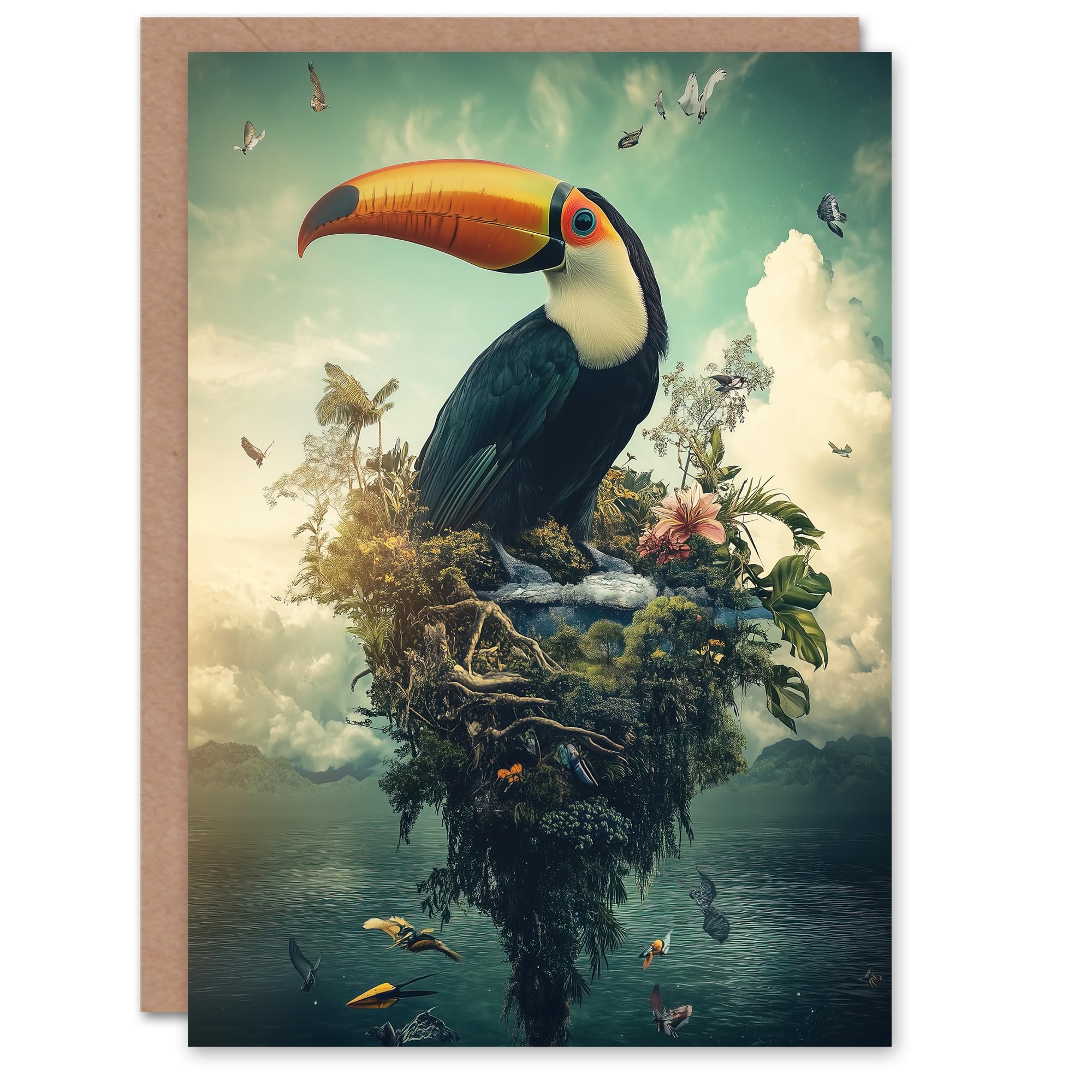Artery8 Greeting Card Surreal Fantasy Toucan Bird Nature Retreat Blank For Him Or Her Art Birthday Card