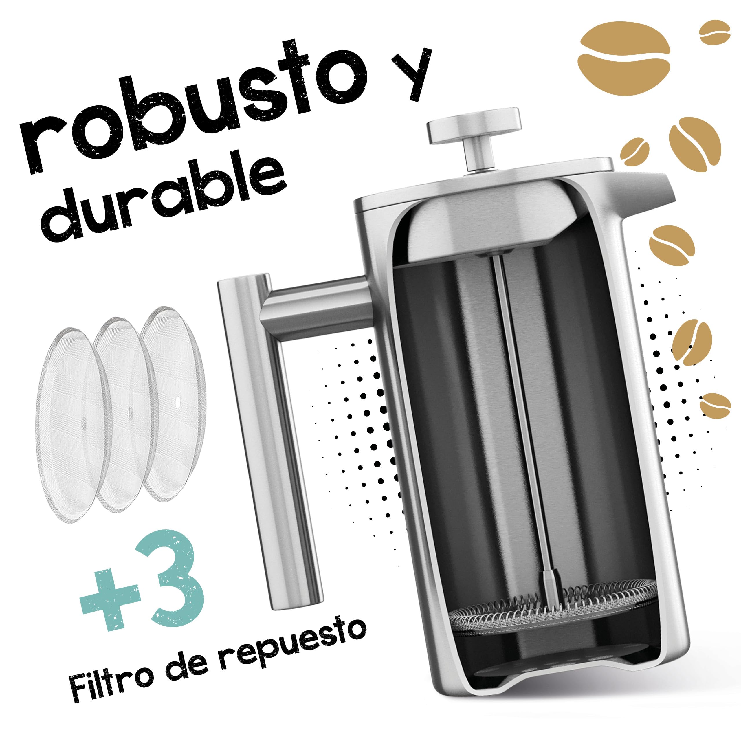 Morgenheld French Press de Acero Inoxidable 1000 ml – cafetera de émbolo 5 tazas con jarra térmica de doble pared – apta para inducción – con escala de medición interior