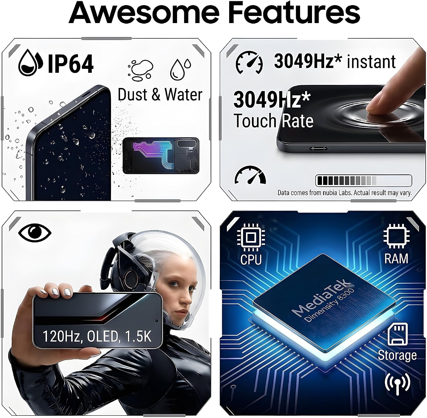 ZTE Nubia Neo 5 GT 5G, Smartphone Gaming con IA, 8GB+256GB, Gatillos Laterales, Ventilador físico Incorporado, Pantalla AMOLED 6.8″ 1.5K 144Hz, 6210mAh Doble celda, Android 16, Negro (Obsidian Black) 6