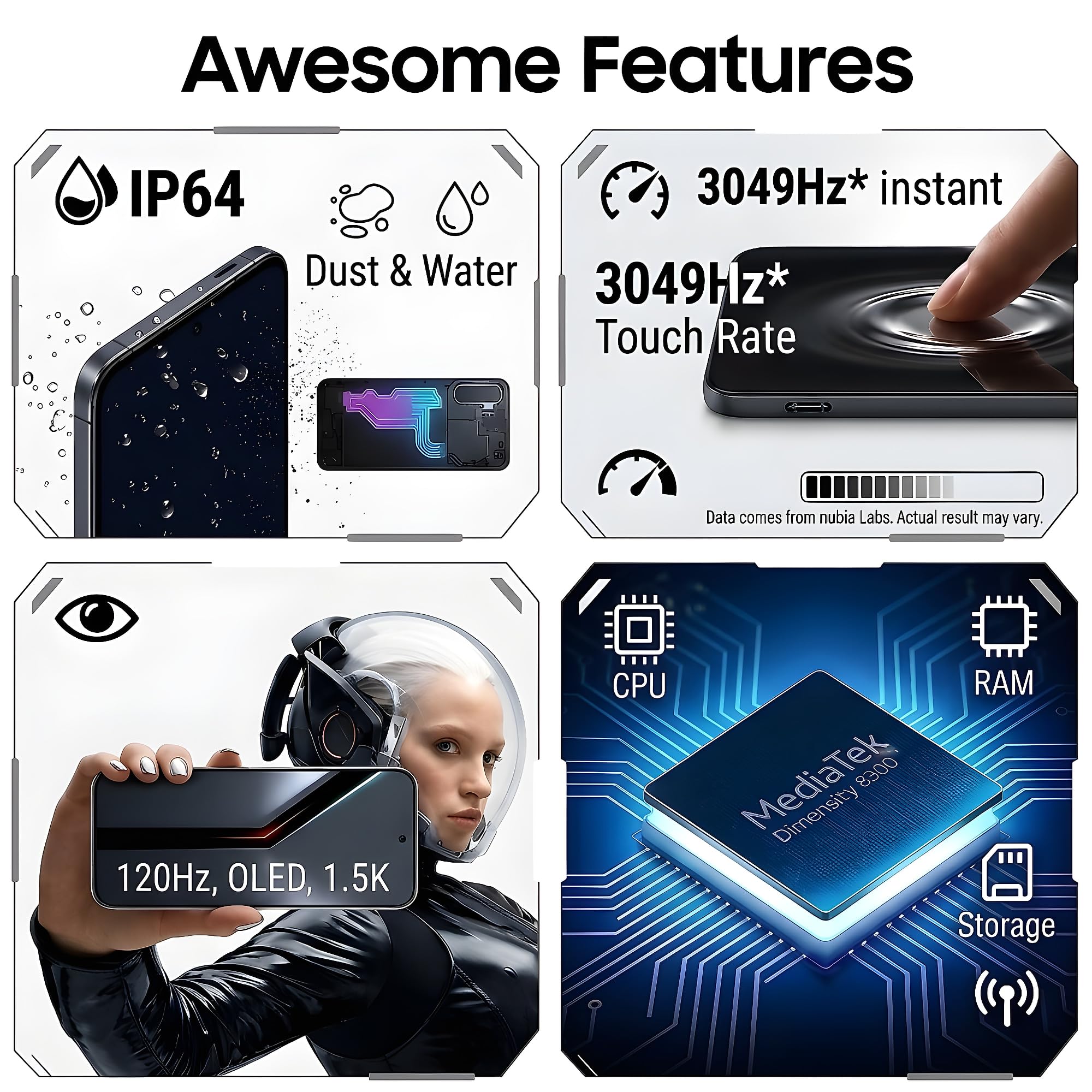 nubia Neo 5 GT Smartphone 5G 6,8’’ AMOLED 120Hz, MediaTek Dimensity 7400, RAM 12GB, 256GB, Batteria 6210mAh, Fotocamera 50MP, Cooling fan, Android 16, Cover con design gaming, Black