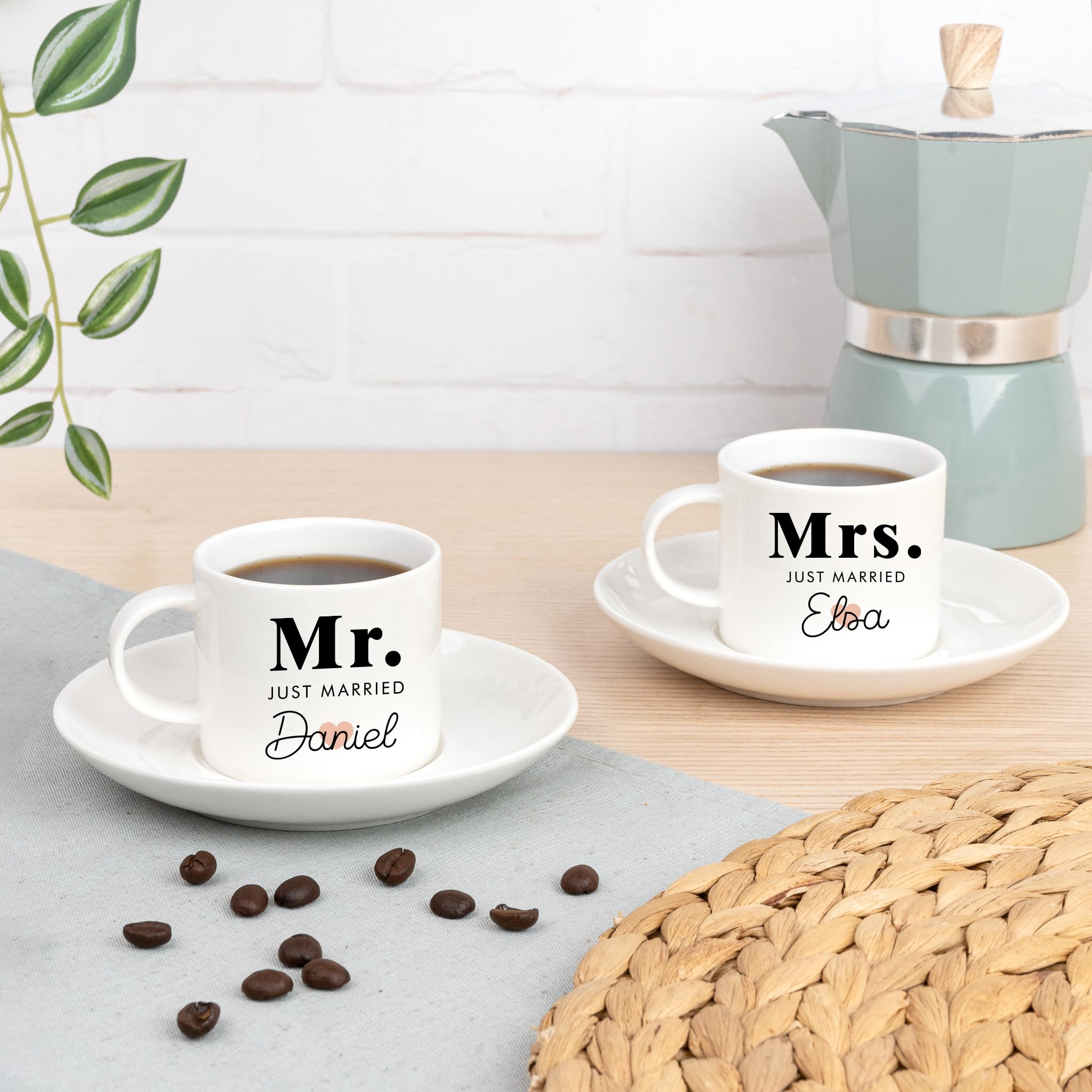Wanapix | Pack 2 Juegos de Café Expreso Personalizados | Cerámica Personalizada | Apta Lavavajillas | 100ml | Café Expreso y Solo | 100% Personalizado