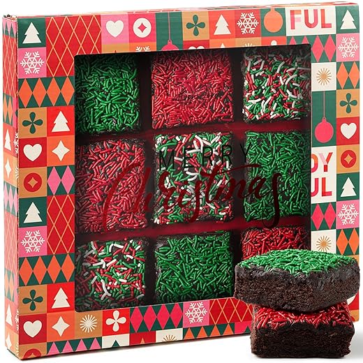 Christmas Food Gift Of Chocolate Brownies Set Of 9 - Prefect Holiday Gift For Her, Mom, Wife, Kids, Sister, Or Girlfriend - Holiday Themed Gourmet Gift Baskets - Food Gifts For Women