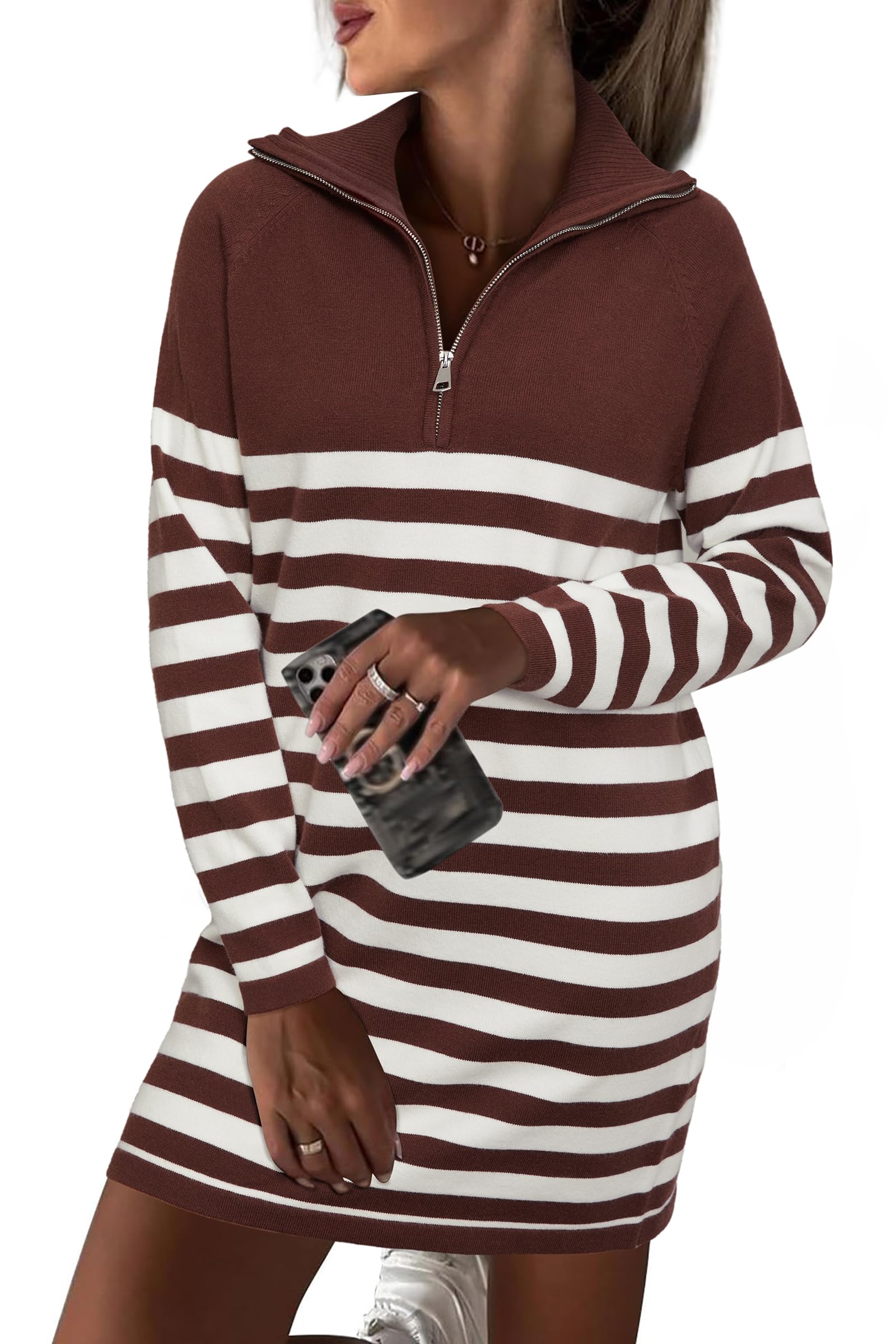 Newshows Women's Winter Sweater Dress 2025 Striped Long Sleeve Lapel Collar Chunky Knit Slouchy Oversized Fall Sweaters
