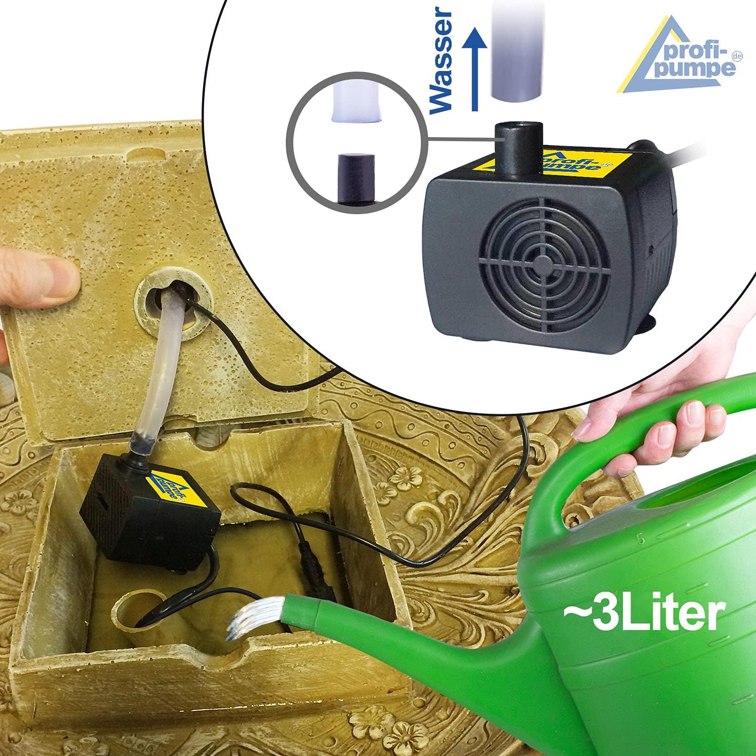 Fontana da giardino a energia solare, fontana ornamentale, fontana con luce LED e batteria agli ioni di litio