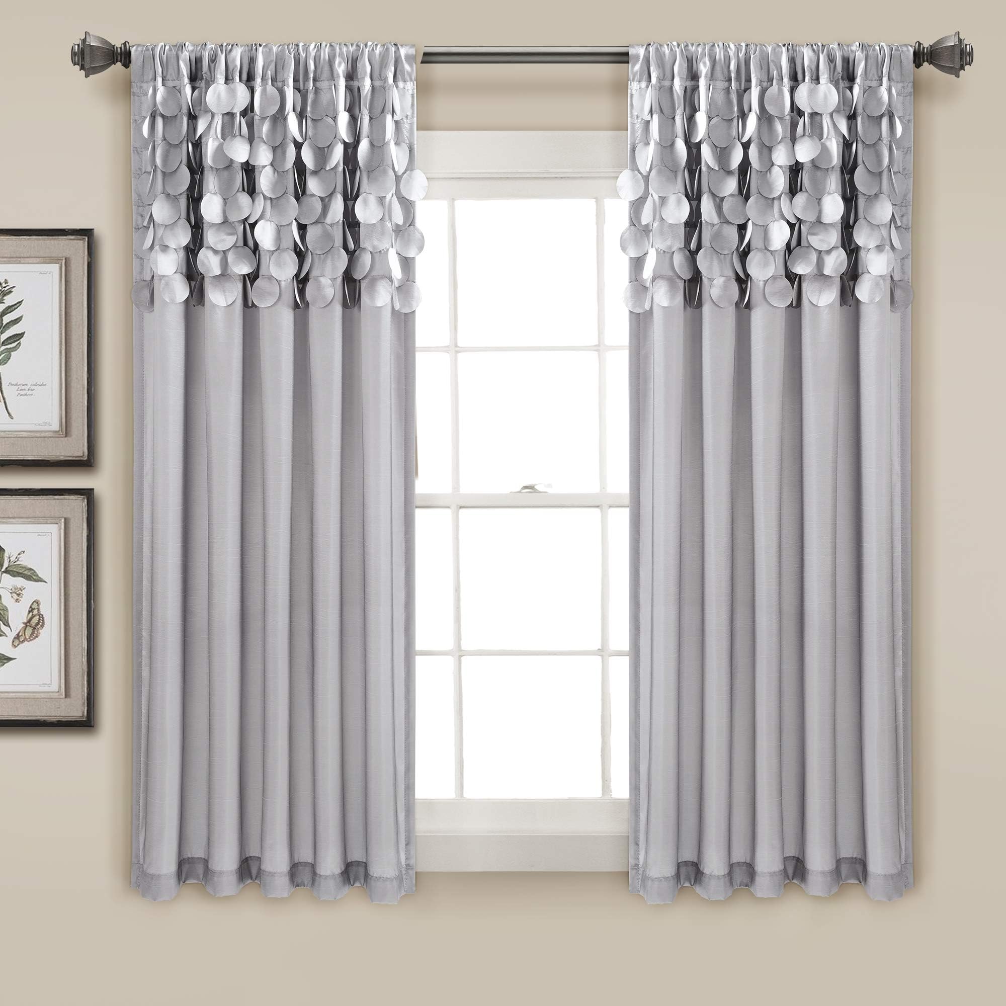 Lush Decor Circle Dream Window Curtains Panel Set for Living, Dining Room, Bedroom (Pair), 54"W x 63"L, Light Gray