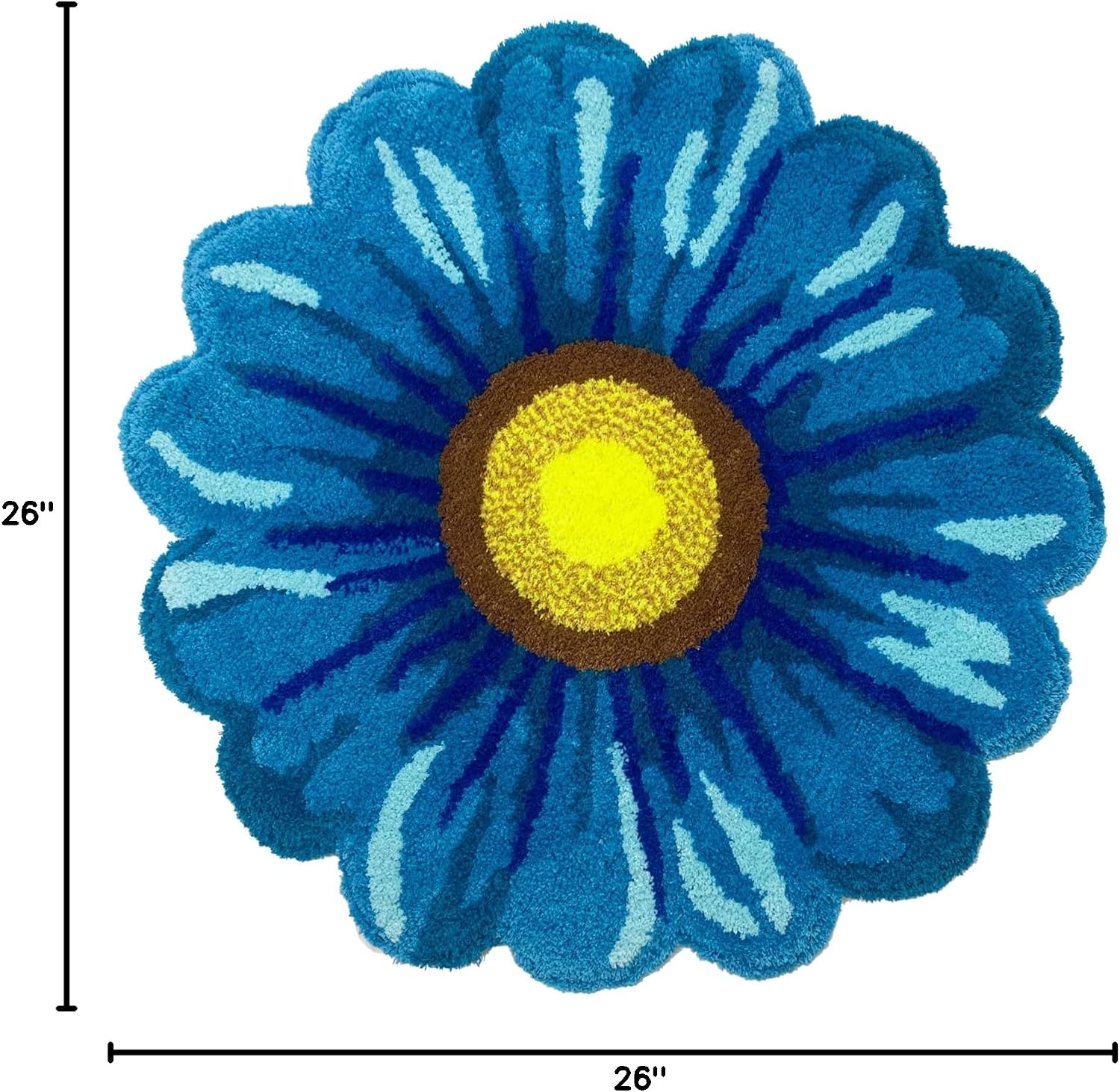 Daisy Flower Rug, Handmade Shaggy Fluffy Area Rugs Non Slip Bath Mat Floor Carpet Washable Thick Soft Floral Rug for Bathroom/Toilet/Shower (Blue, 26Inch)