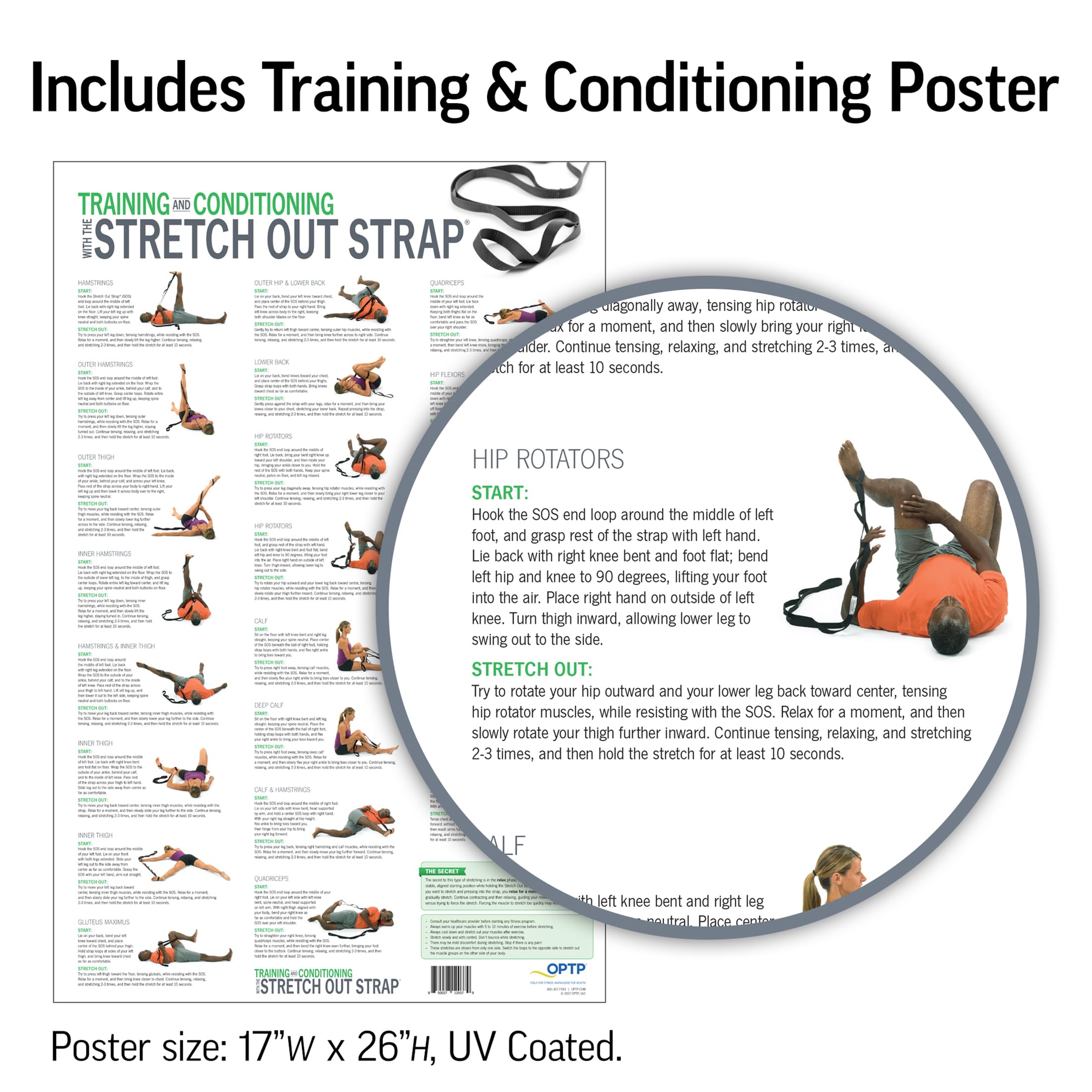 OPTP The Original Stretch Out Strap XL with Exercise Poster USA Made | Extra-Long stretching strap Stretch Out Strap for physical therapy yoga stretching strap for knee therapy 75 long nylon product thumbnail 7