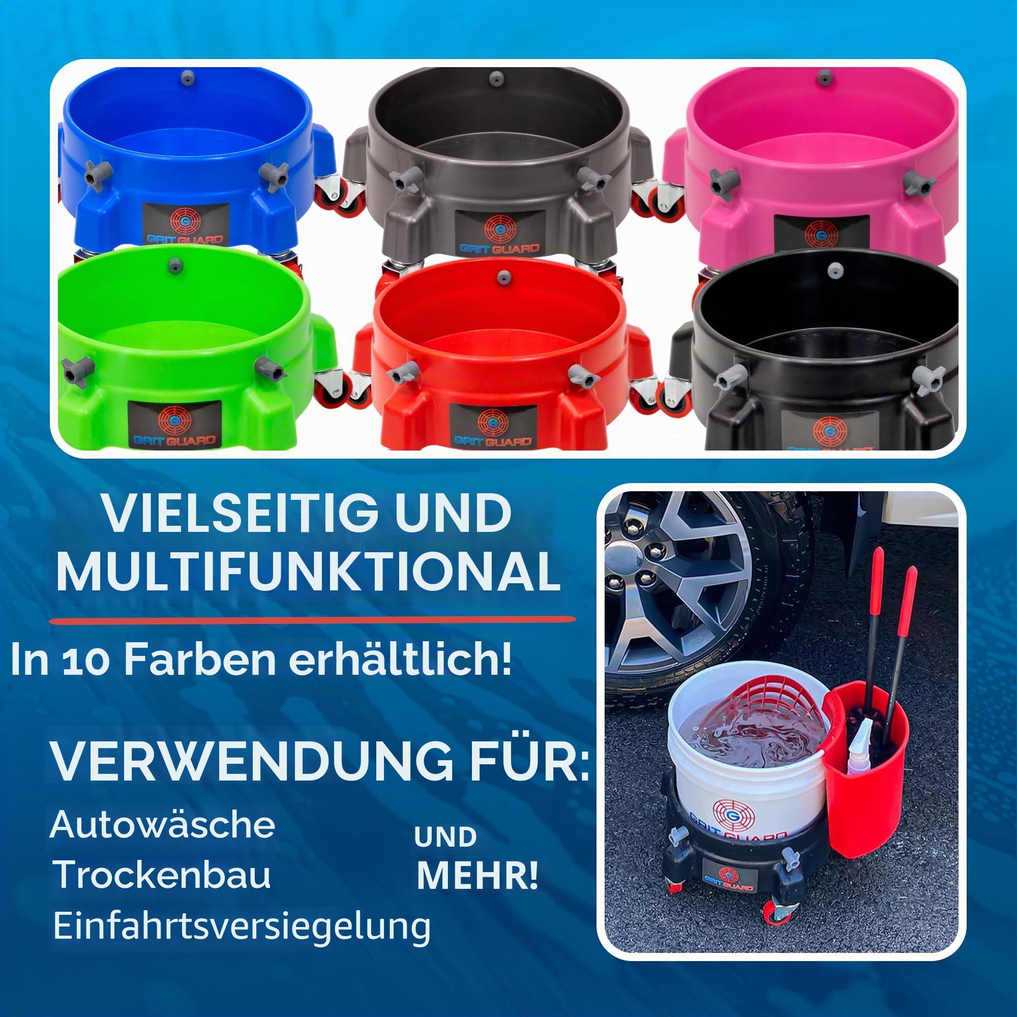 Grit Guard Dolly Wagen für Auto Wascheimer | kompatibel mit gängigen Autowascheimern