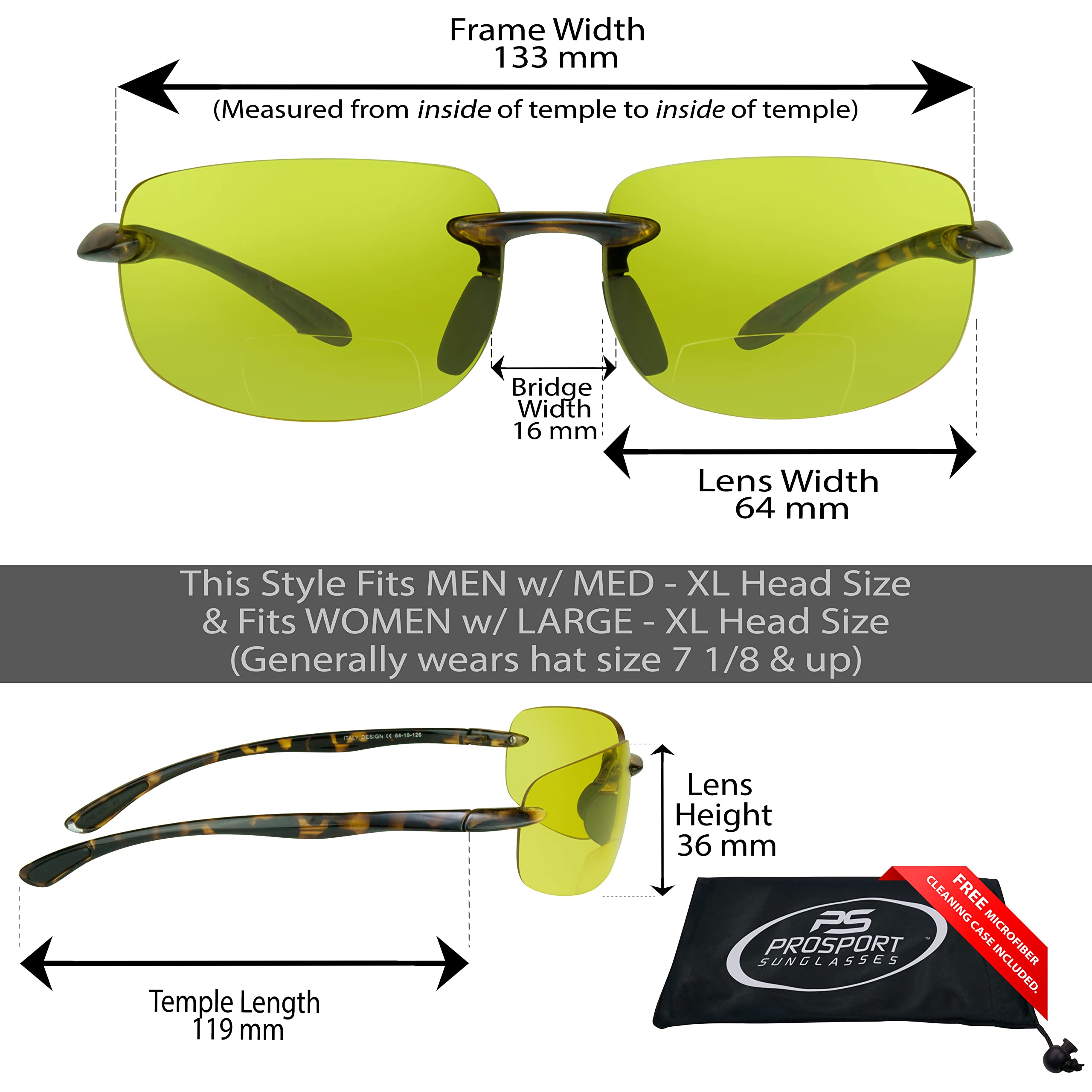 proSPORT BIFOCAL Reading Sunglasses +2.00 Grey with Black Frame, HD & Yellow Lens with Tortoise Frame