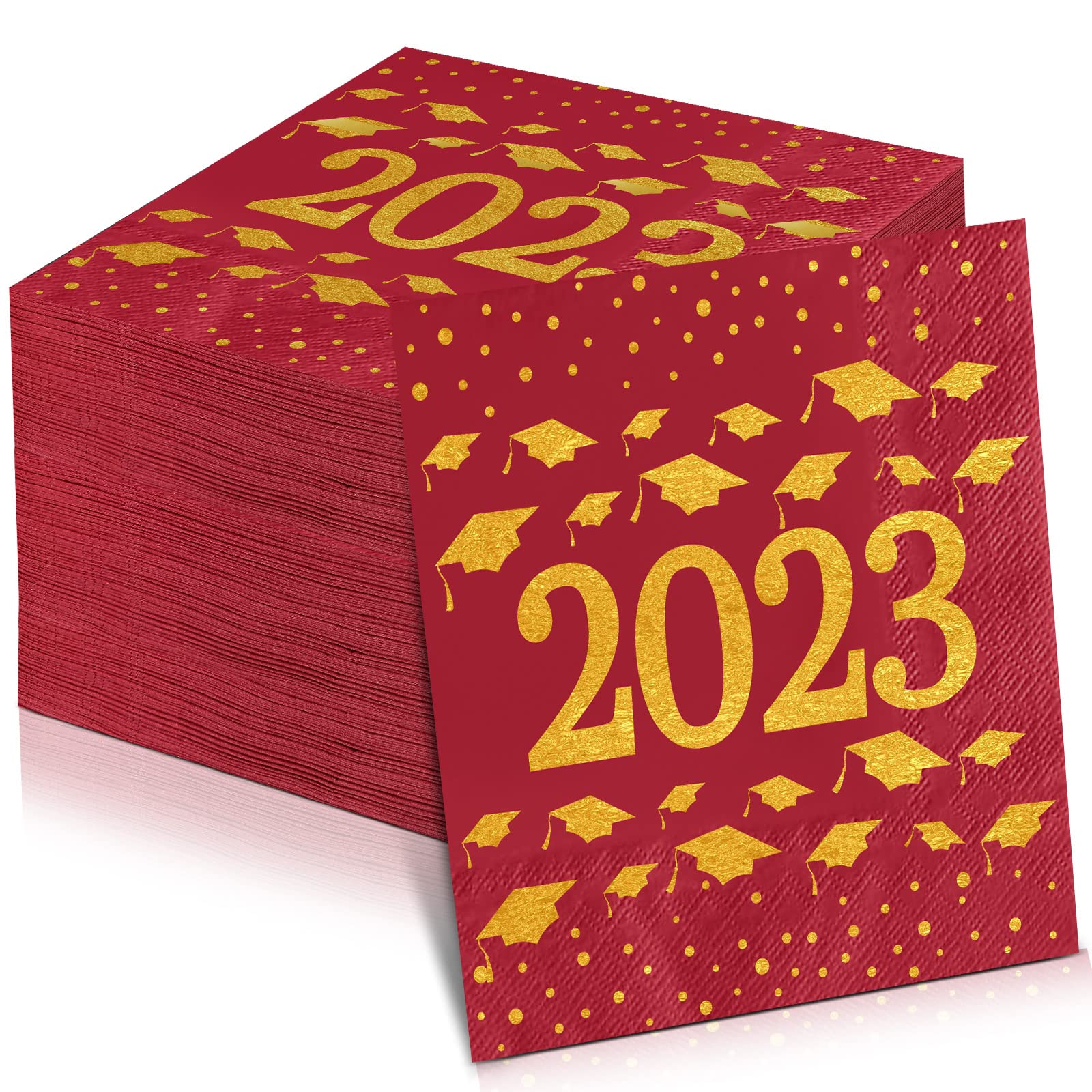 Photo 1 of 100 Pcs 2023 Graduation Decorations Graduation Disposable Napkins Paper Guest Towels Class of 2023 Paper Hand Towels for School University College Graduation Party Supplies, 3 Ply (Wine Red)