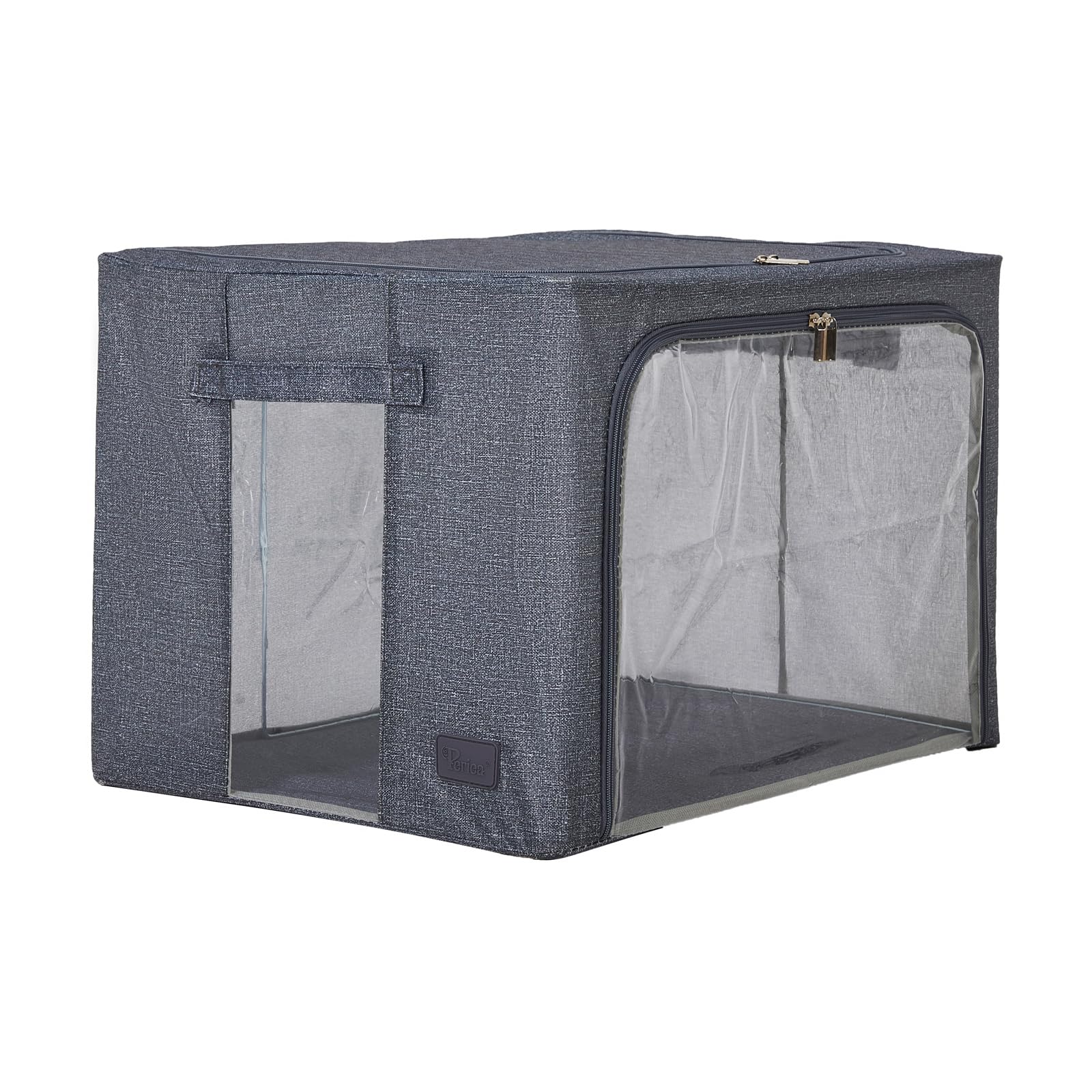 Periea ‘Beau’ Folding Collapsible Stackable Fabric Home Storage Boxes with Steel Frames (Black Grey Floral, Large) — view 82