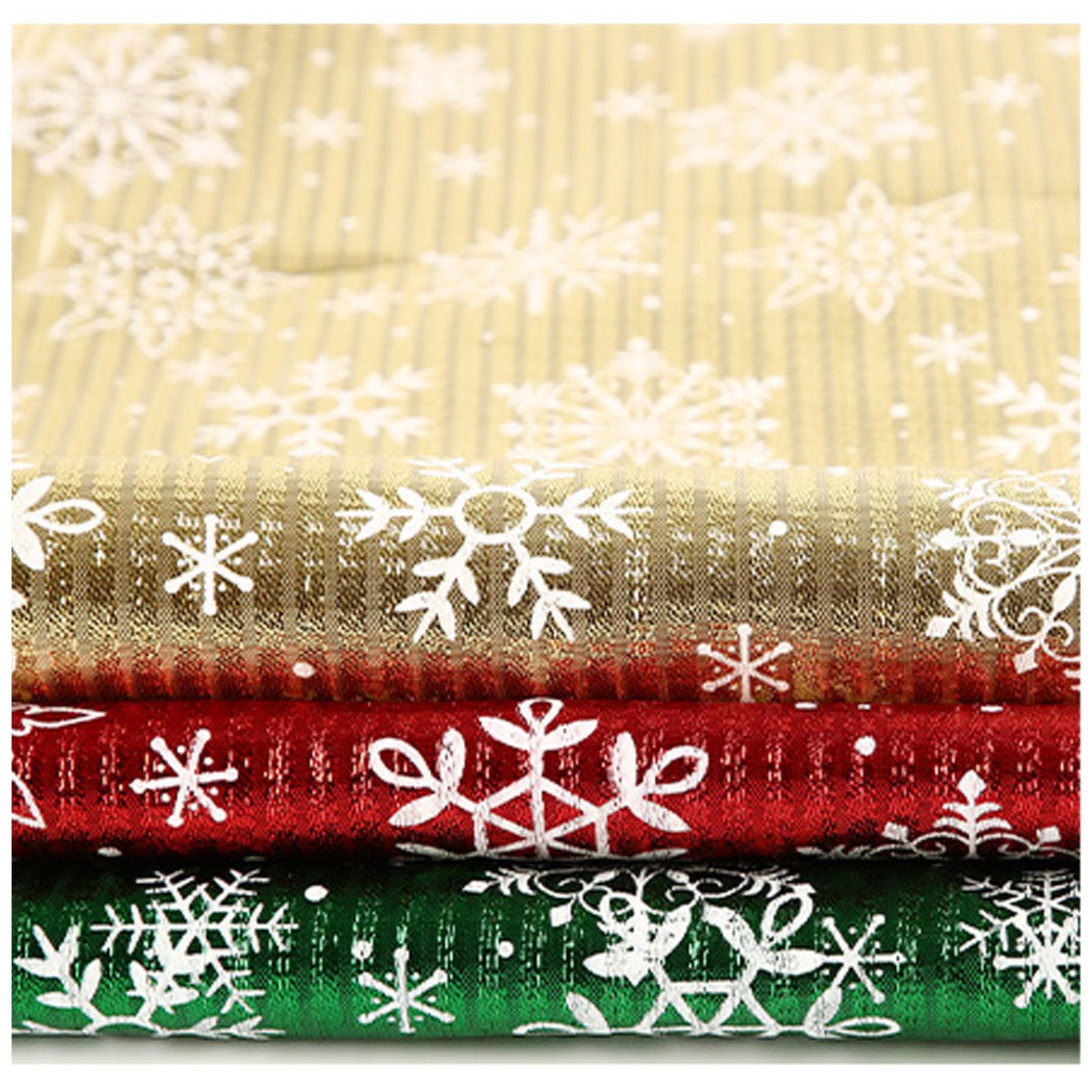 3 yards - Tessuto natalizio dorato, in poliestere, per cucito, fiori, con motivo a fiocchi di neve, per fai da te, abbigliamento, tovaglie, sfondi, scrapbooking (148 cm)